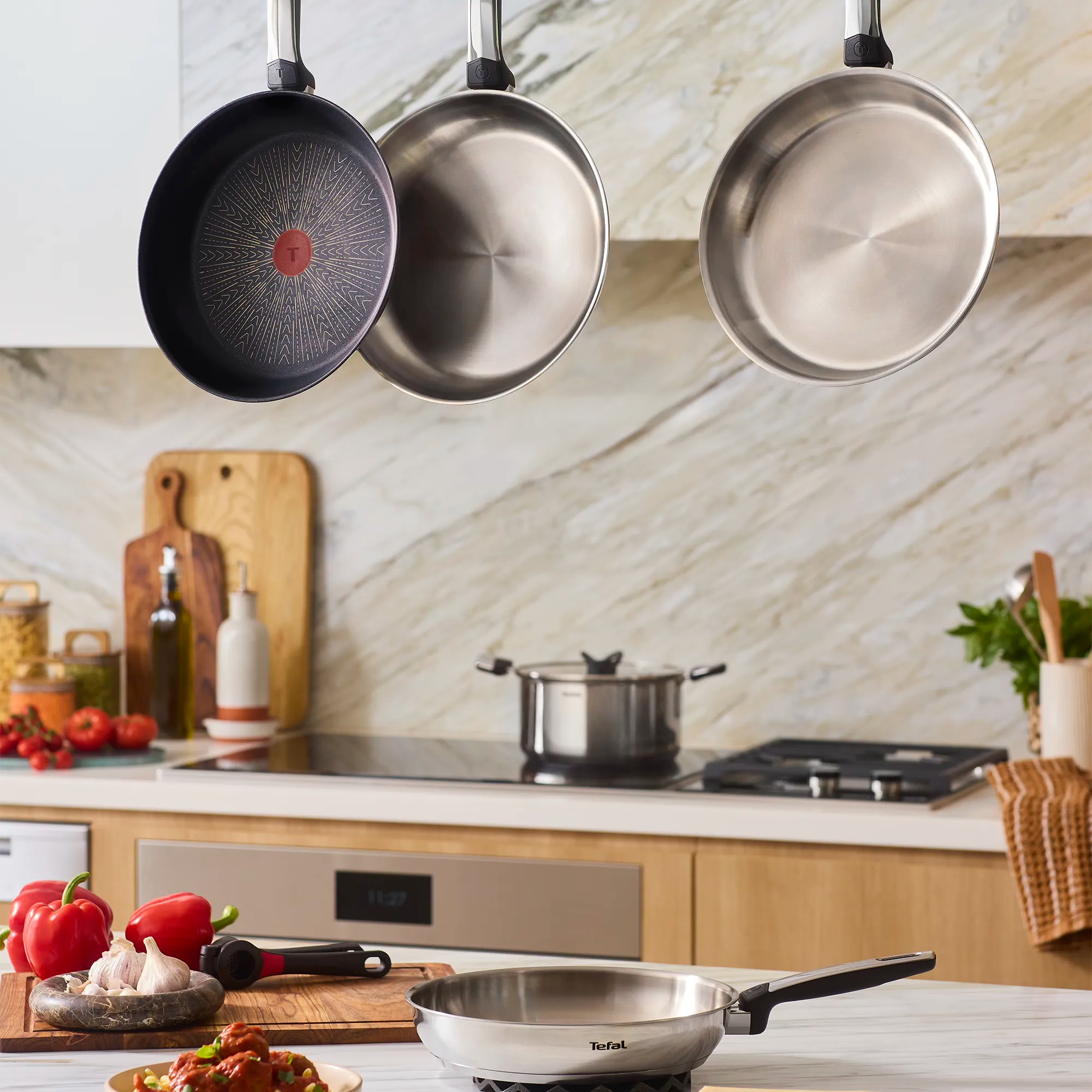 Tefal Emotion+ Induction Stainless Steel Uncoated Twin Pack Frypan 24/28cm