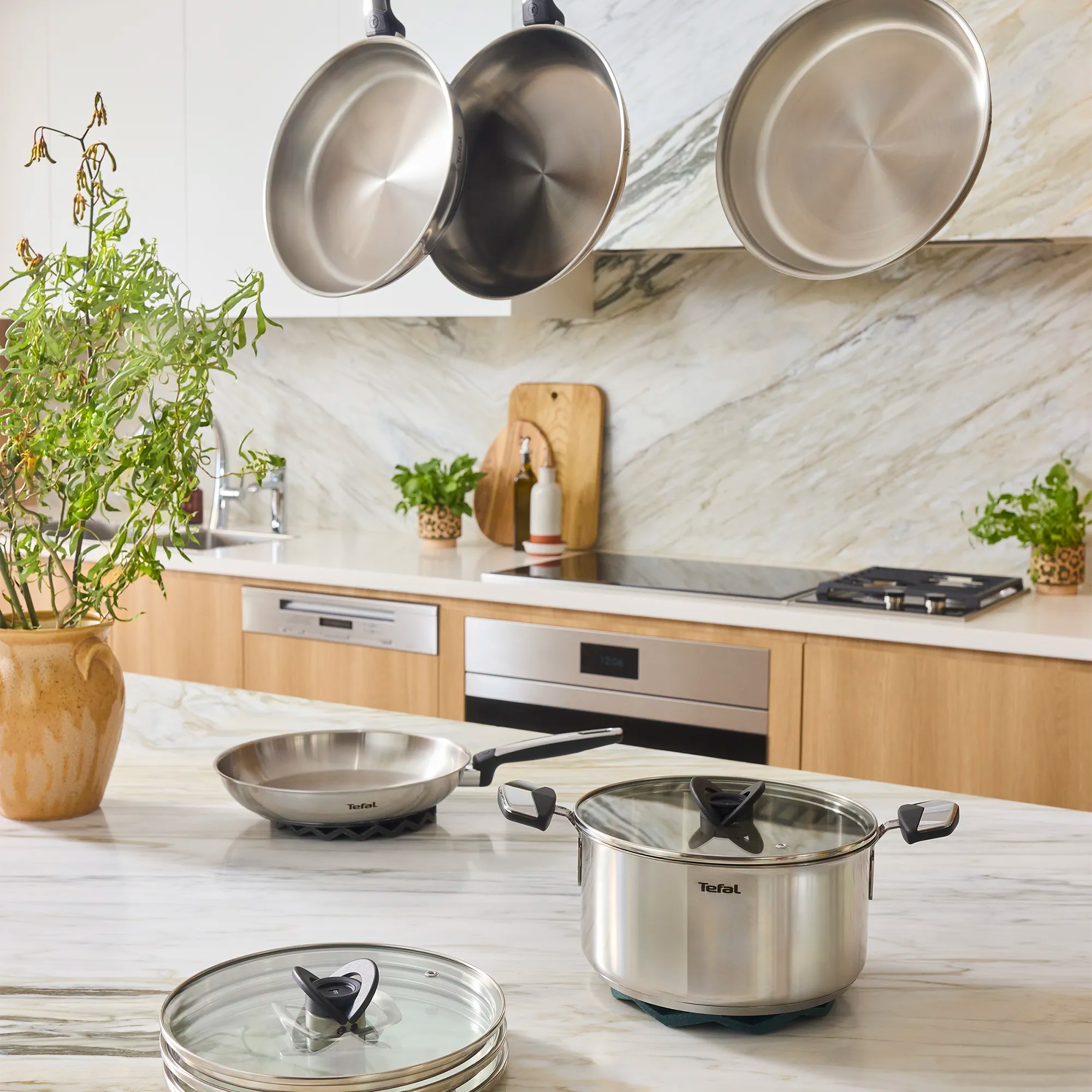 Tefal Emotion+ Induction Stainless Steel Uncoated Twin Pack Frypan 24/28cm