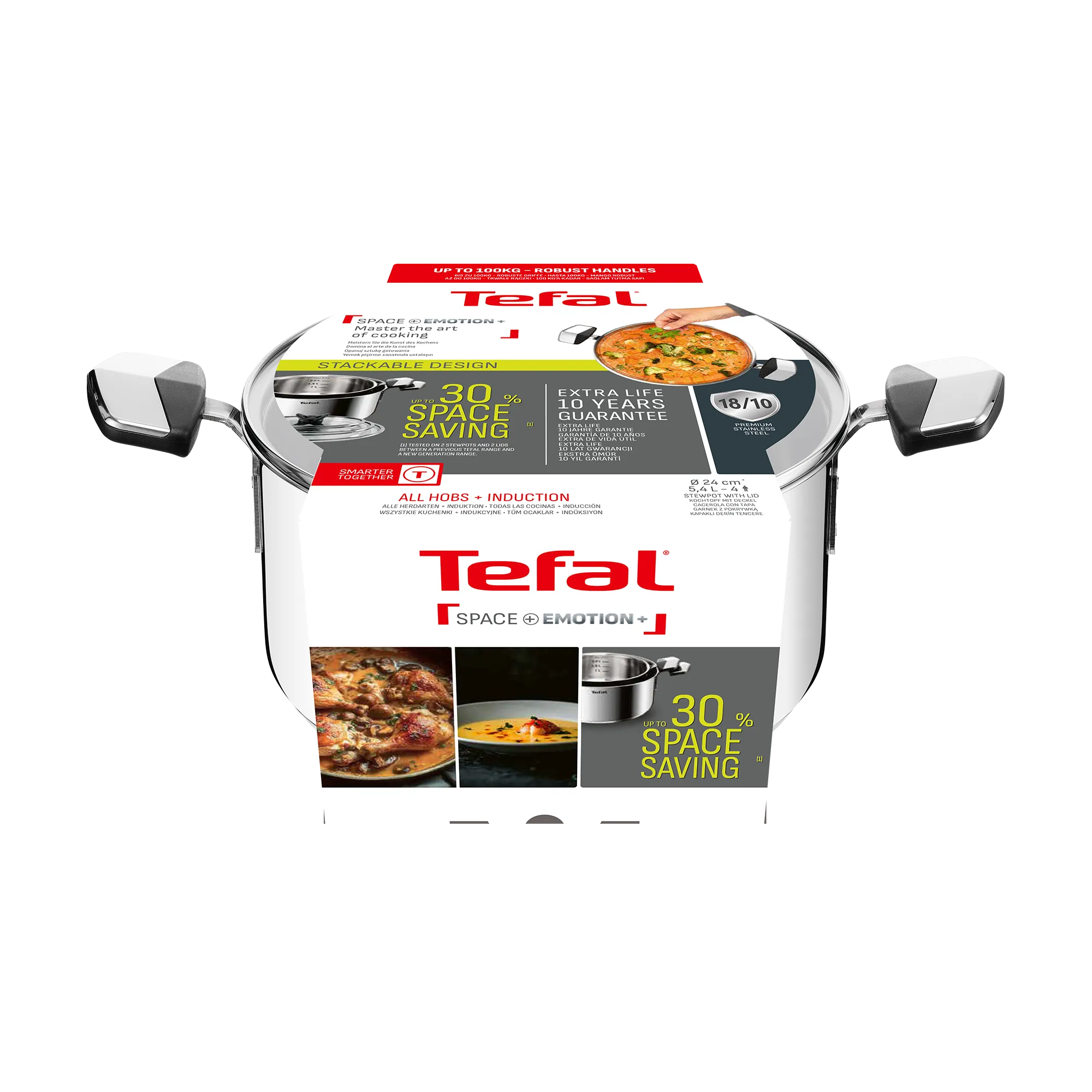 Tefal Space+ Emotion+ Induction Stainless Steel Uncoated Stewpot 24cm + Lid
