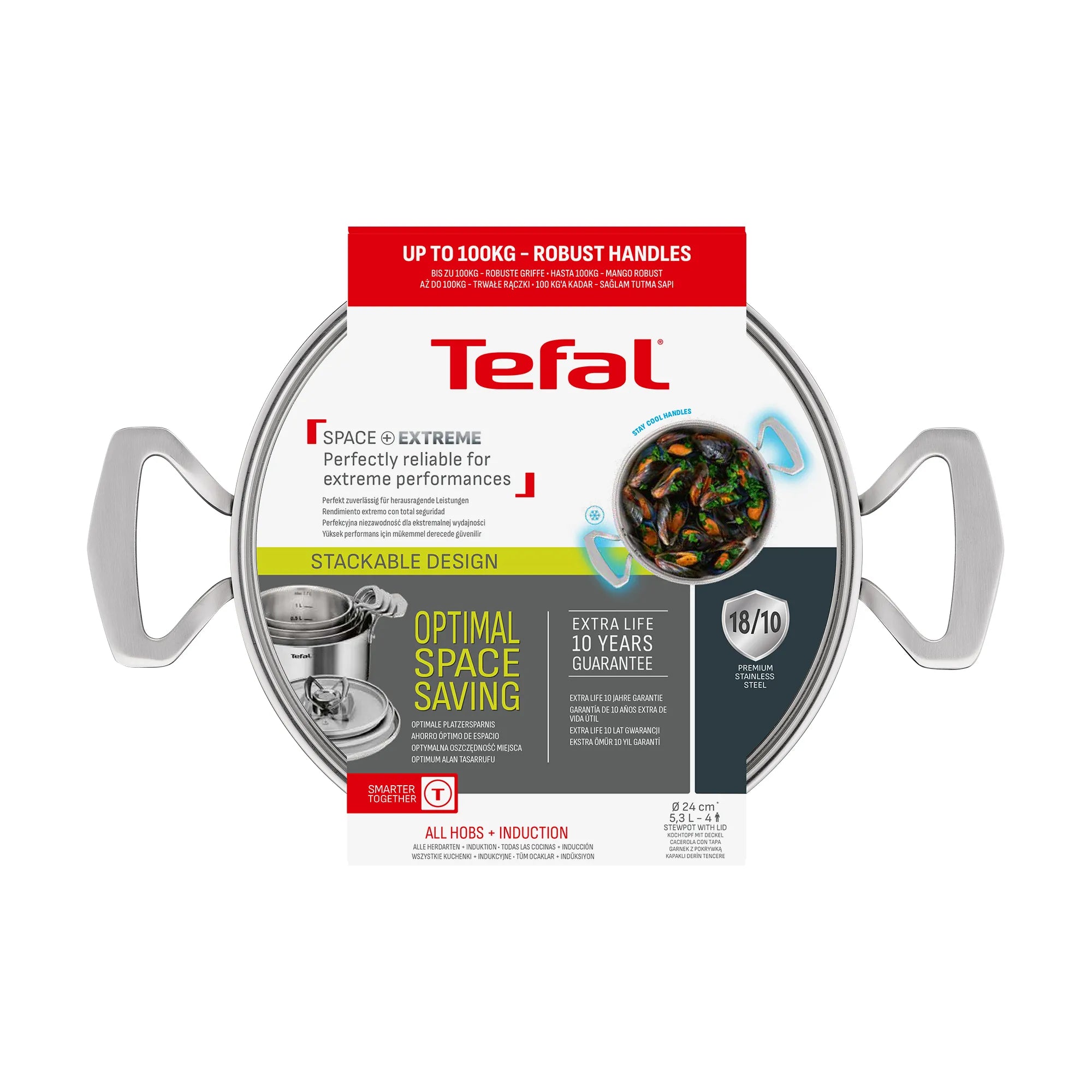Tefal Space+ Extreme Induction Stainless Steel Stewpot 24cm + Lid
