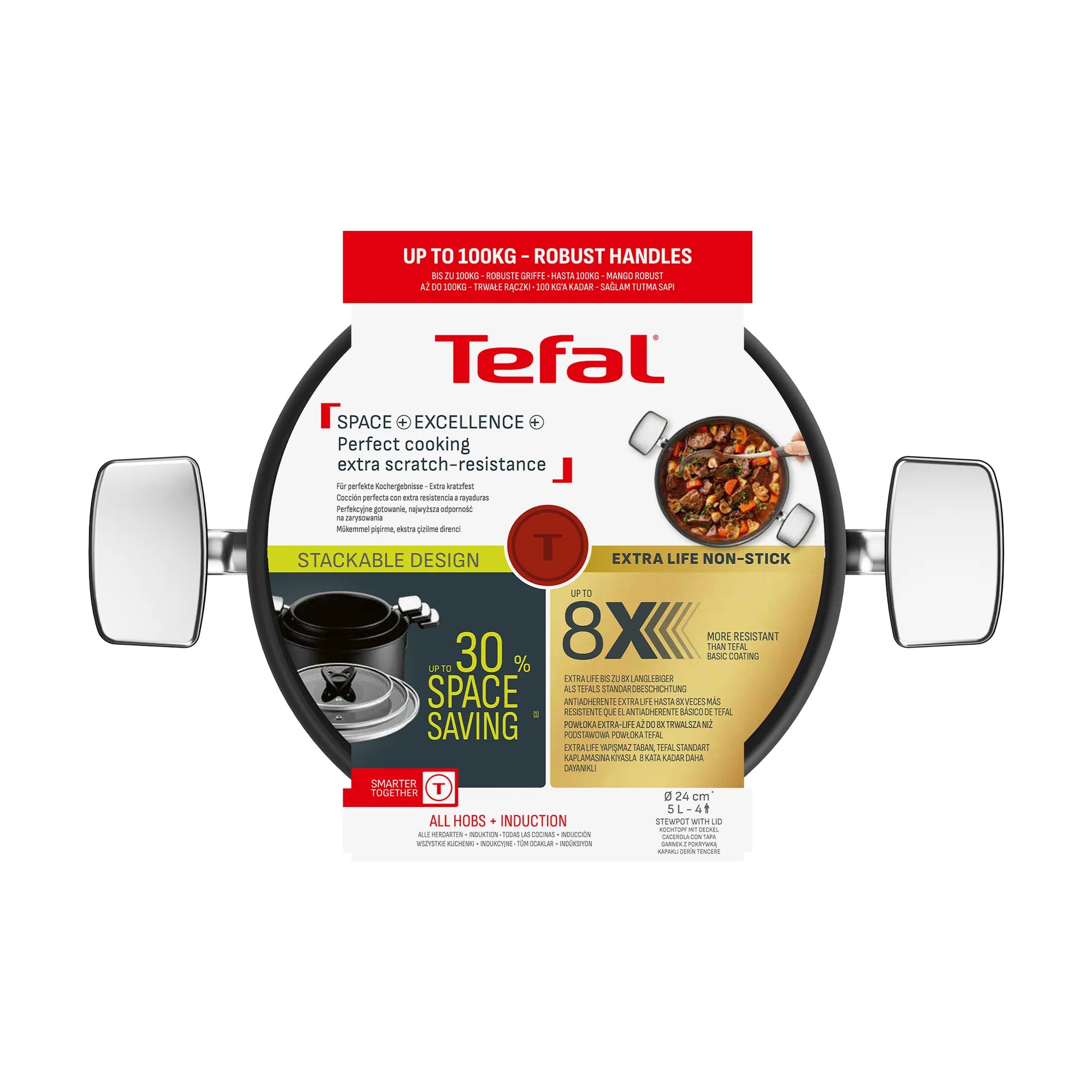 Tefal Space+ Excellence+ Induction Non-Stick Stewpot 24cm + Lid Packaging