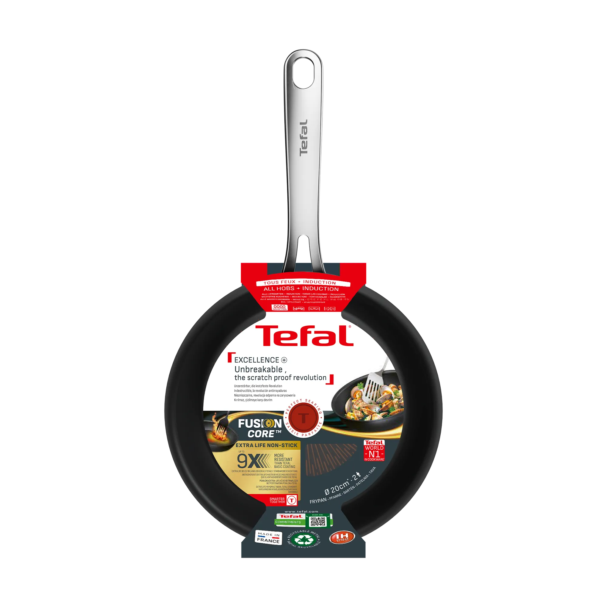Tefal Excellence+ Induction FusionCore Non-Stick Frypan 20cm Packaging