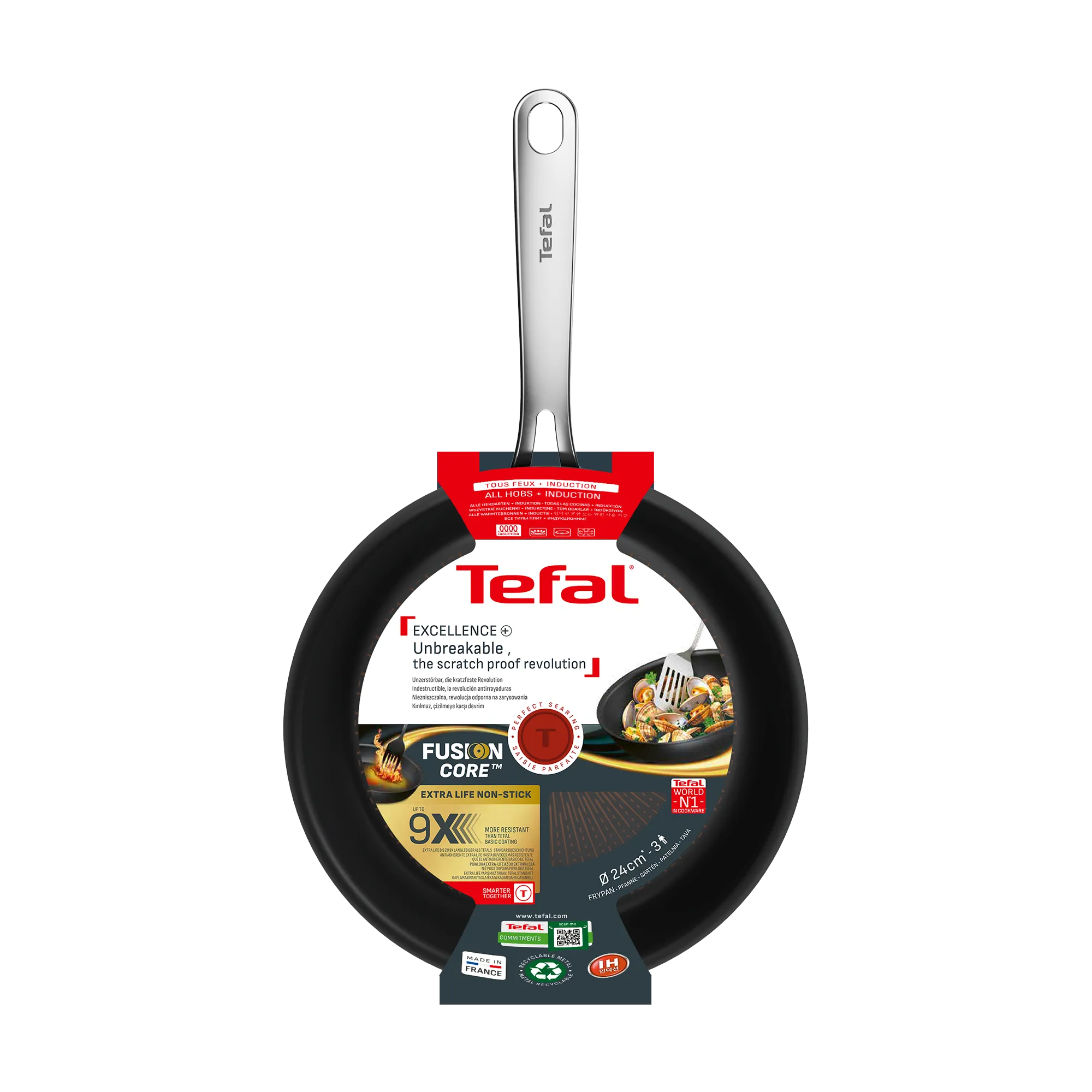 Tefal Excellence+ Induction FusionCore Non-Stick Frypan 24cm Packaging