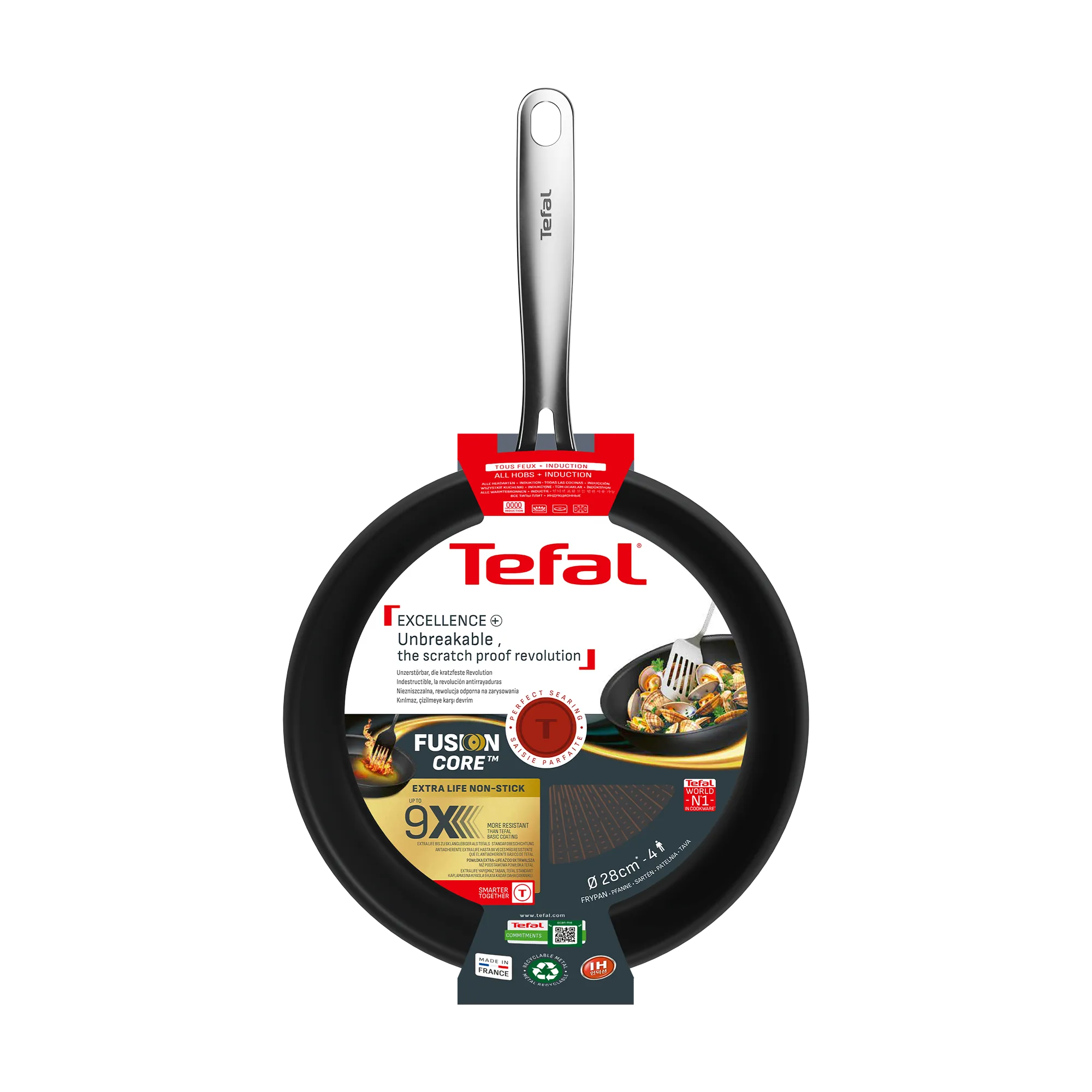 Tefal Excellence+ Induction FusionCore Non-Stick Frypan 28cm Packaging