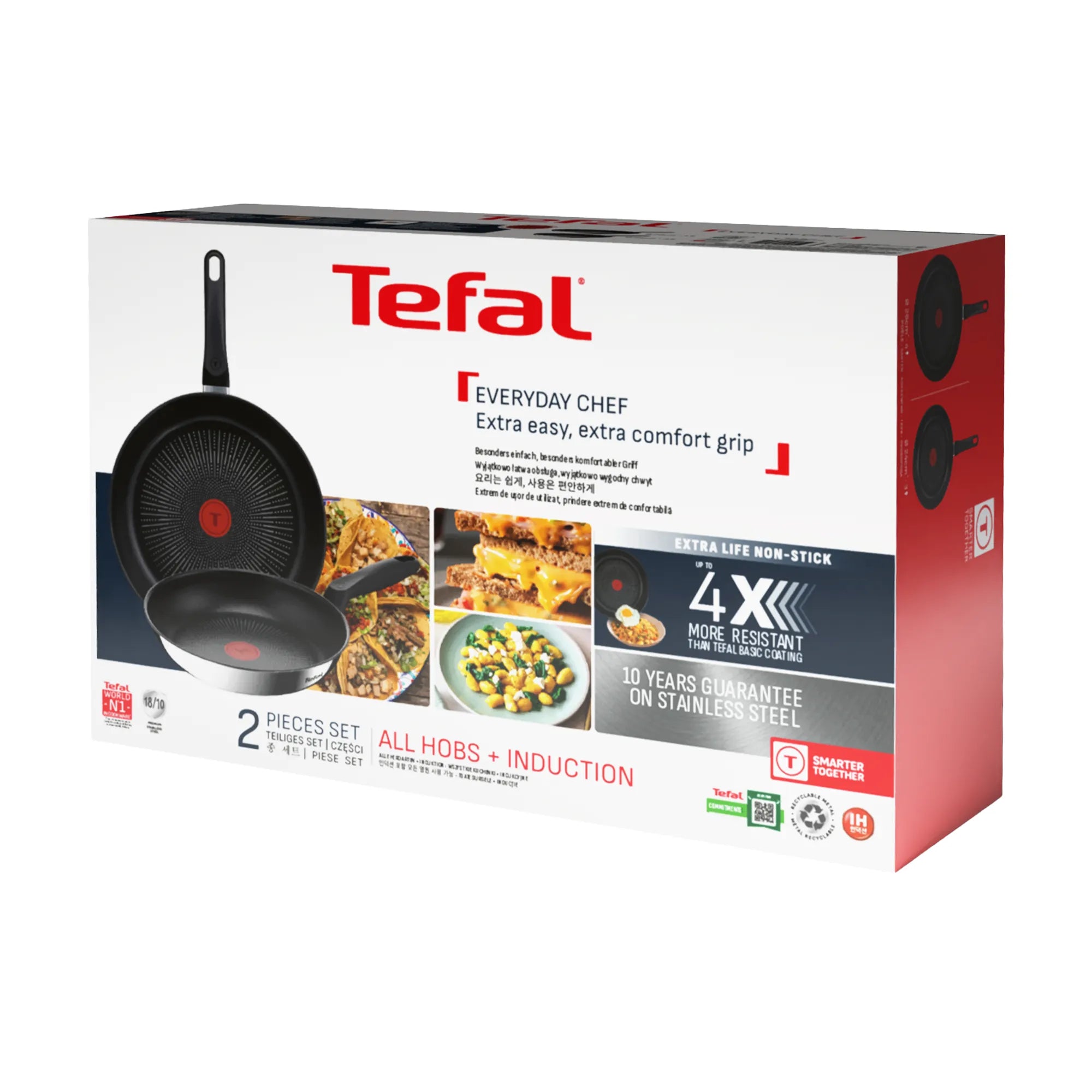 Tefal Everyday Chef Induction Stainless Steel Non-Stick Twin Pack Frypans 24/28cm