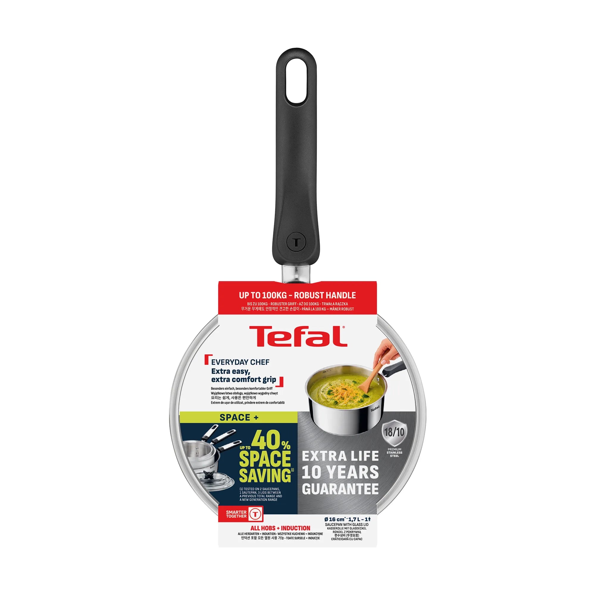 Tefal Space+ Everyday Chef Induction Stainless Steel Saucepan 16cm + Lid