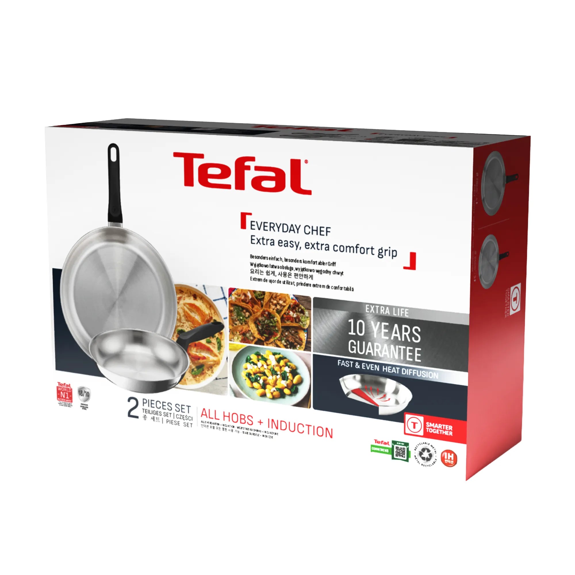 Tefal Everyday Chef Induction Uncoated Stainless Steel Twin Pack Frypans 24/28cm Packaging