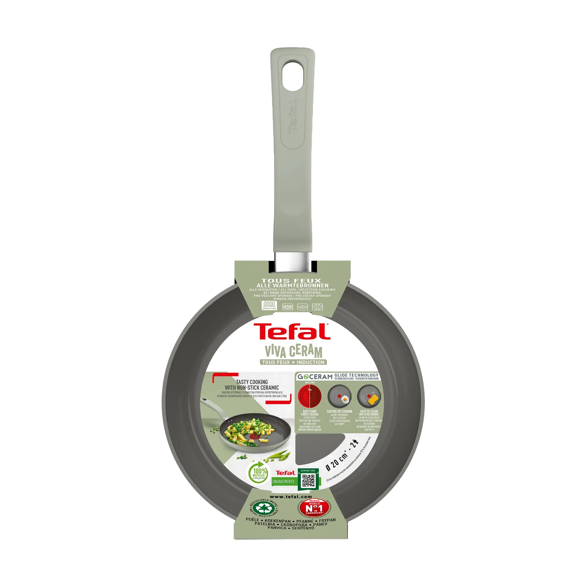 Tefal Vivaceram Induction Ceramic Green Lichen Frypan 20cm Packaging