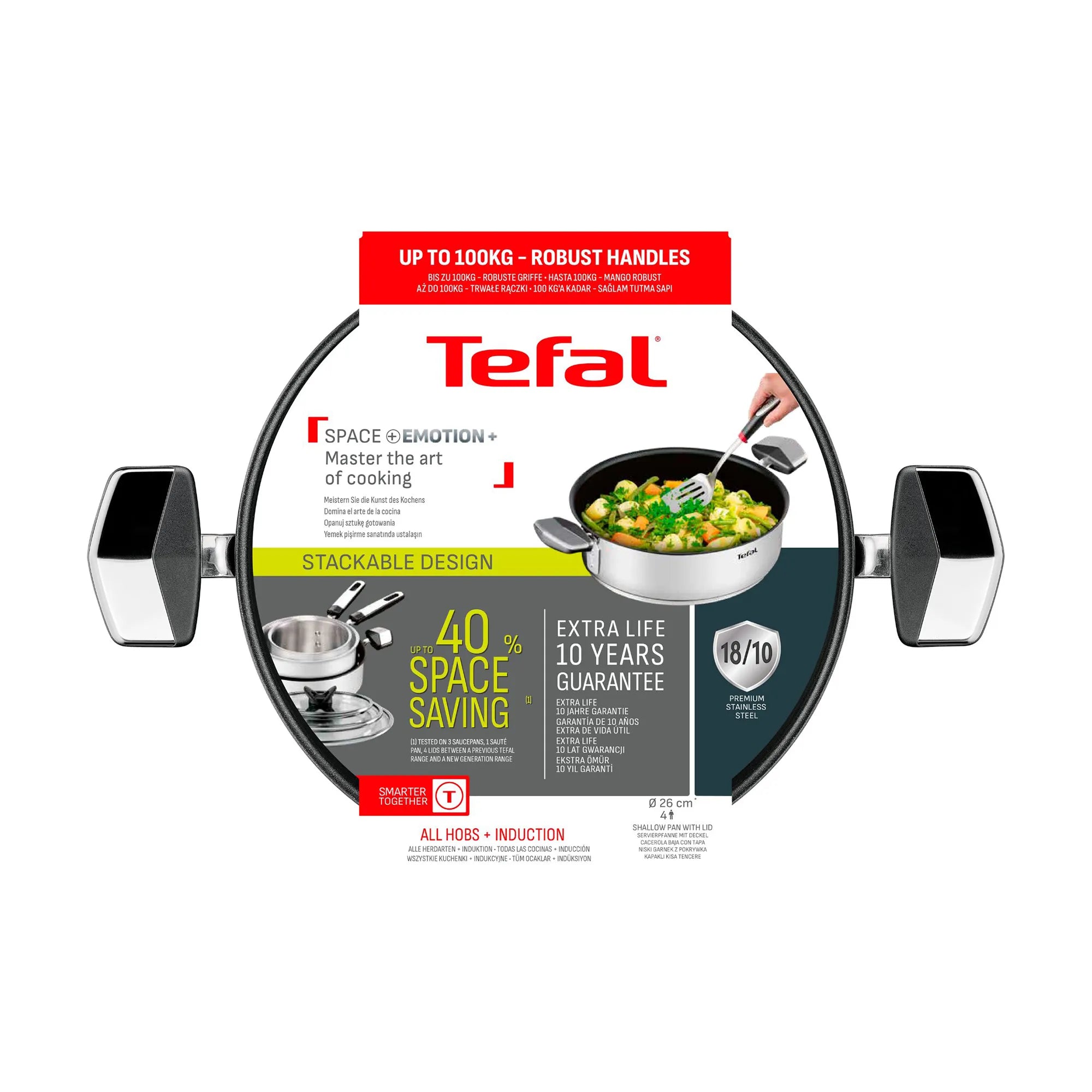 Tefal Space+ Emotion+ Induction Stainless Steel Non-Stick Shallowpan 26cm + Lid