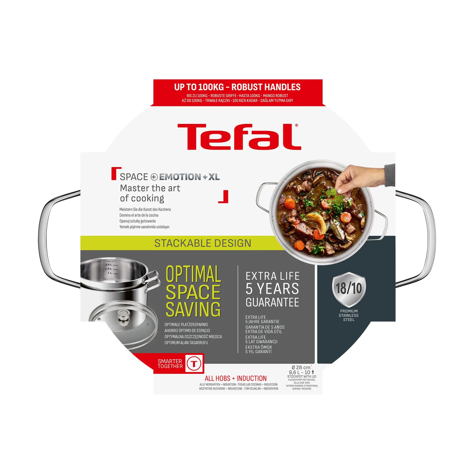 Tefal Space+ Emotion+ XL Induction Stainless Steel Big Pot 9.6L