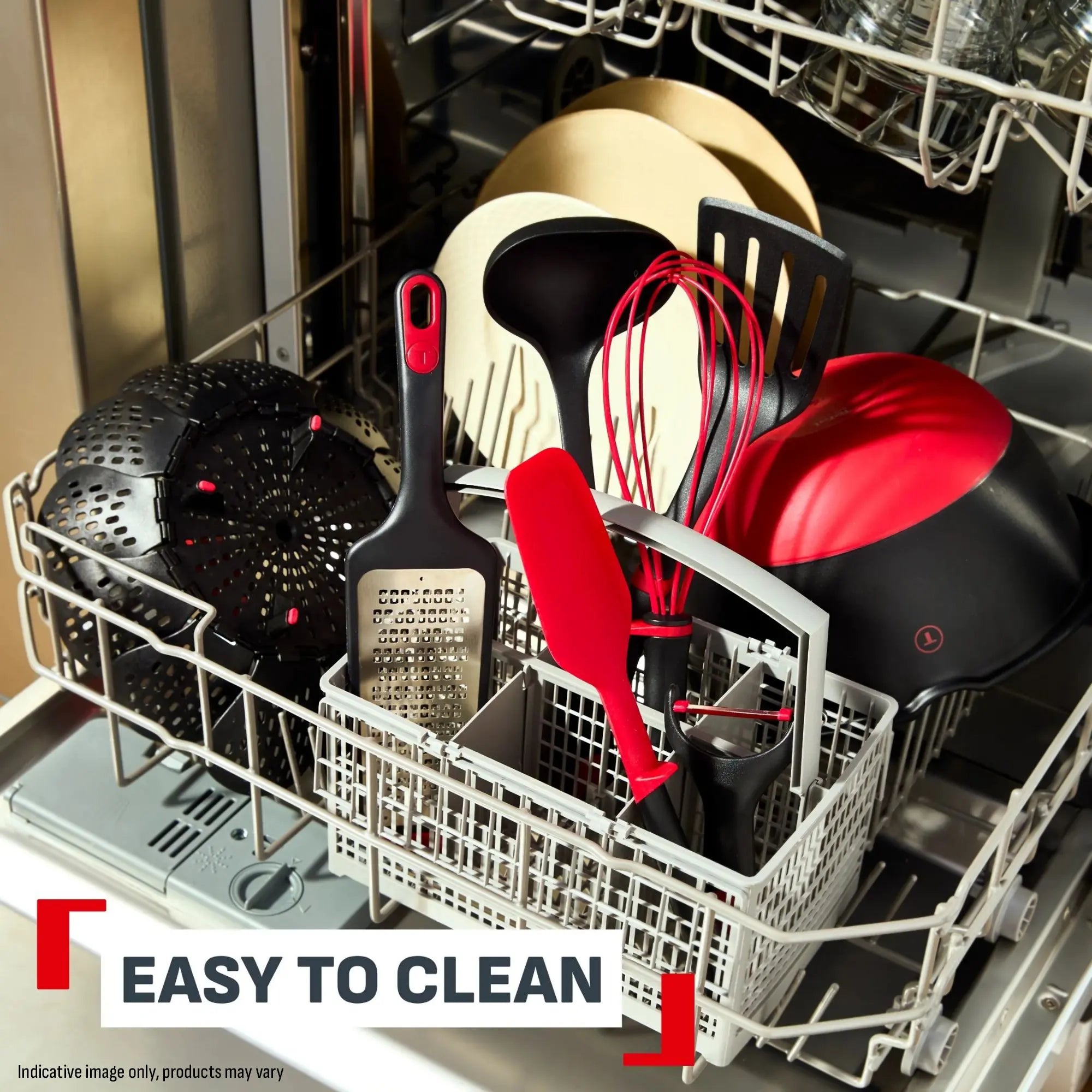 Tefal Ingenio+ Nylon Kitchen Utensil Red/Black - dishwasher safe and easy to clean
