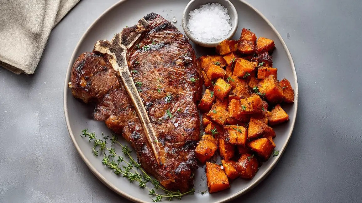 Grilled T-bone Steak with Roasted Sweet Potatoes | Tefal Recipe