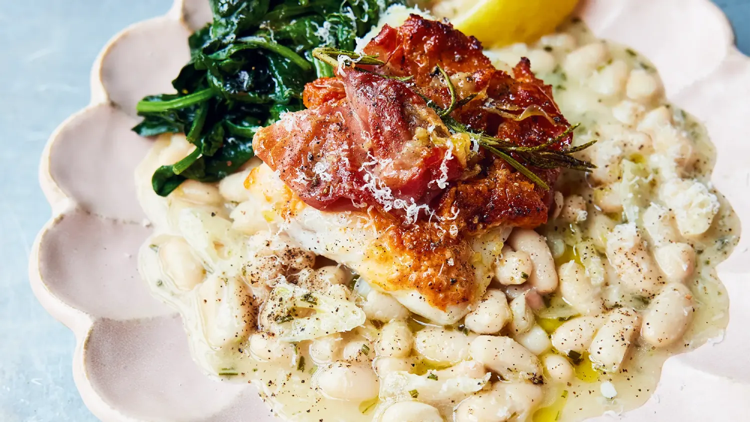 Prosciutto Baked Fish & Garlicky Beans | Jamie Oliver Recipe