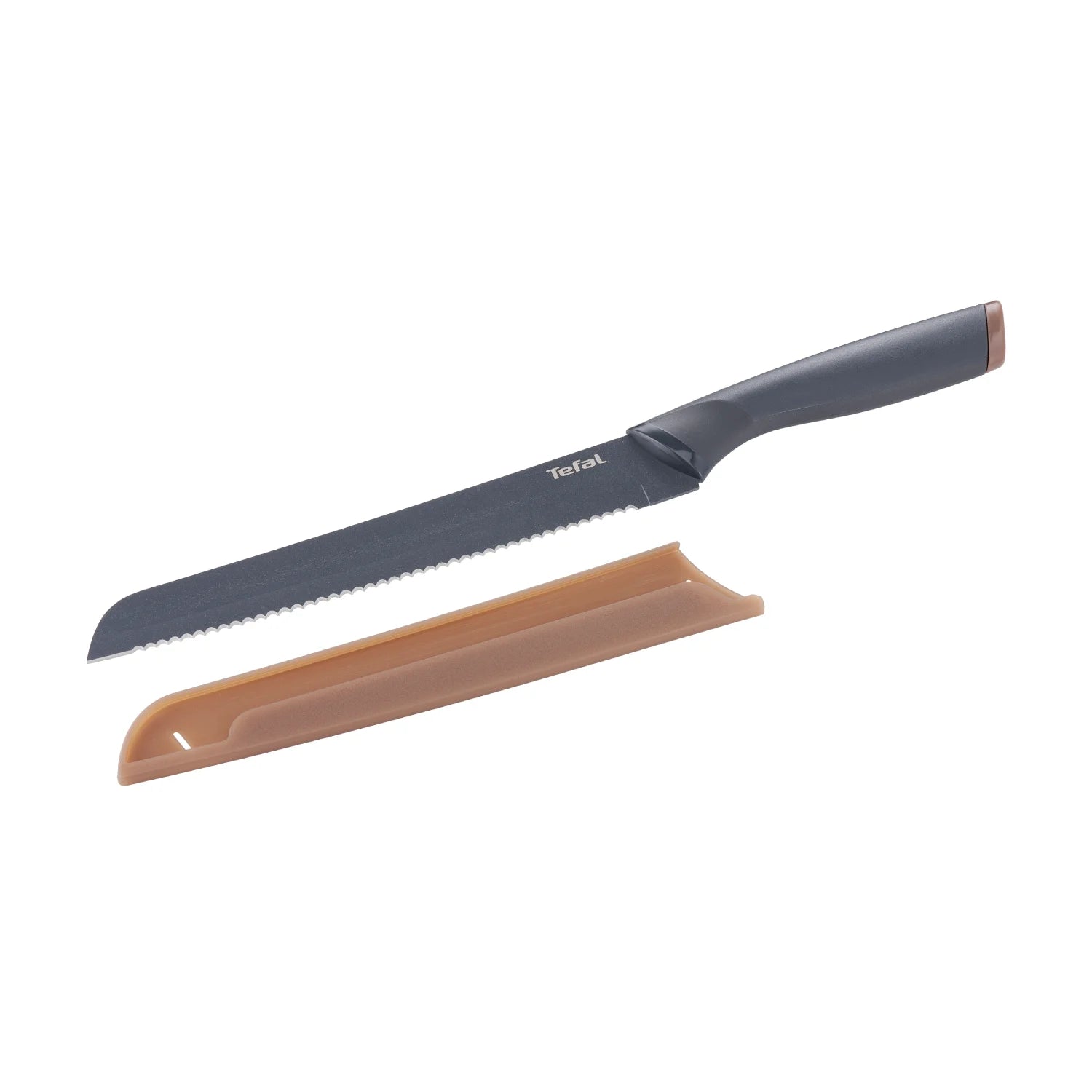 Tefal Fresh Kitchen Non-Stick Stainless Steel Bread Knife 20cm K1221805 safety cover removed