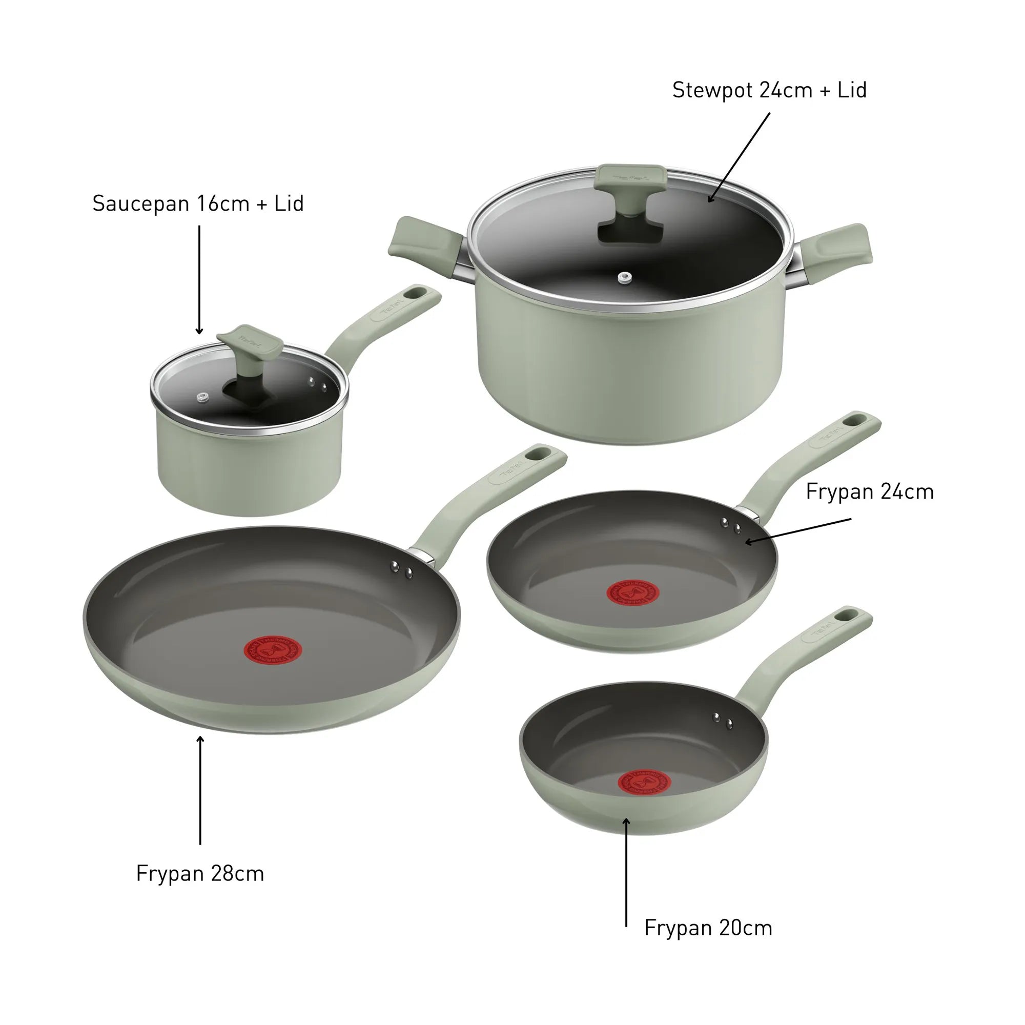 Tefal Vivaceram Induction Ceramic Green Lichen 5pc Set included items