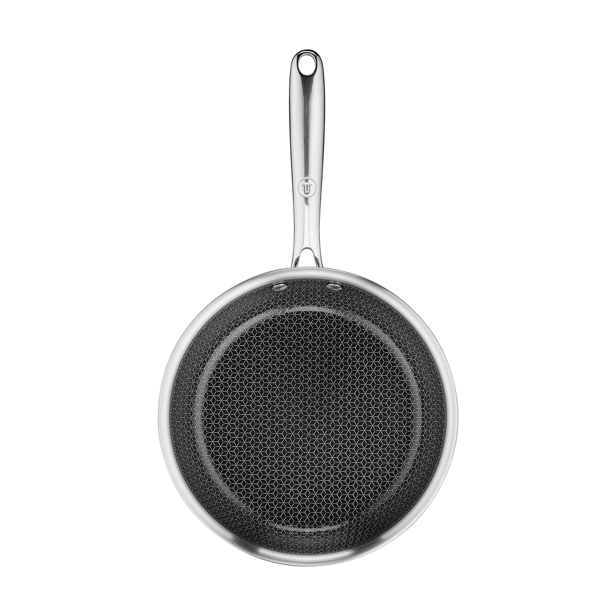 Tefal Master Induction Stainless Steel Ceramic Hybrid Mesh Frypan 20cm top view showing interior mesh coating