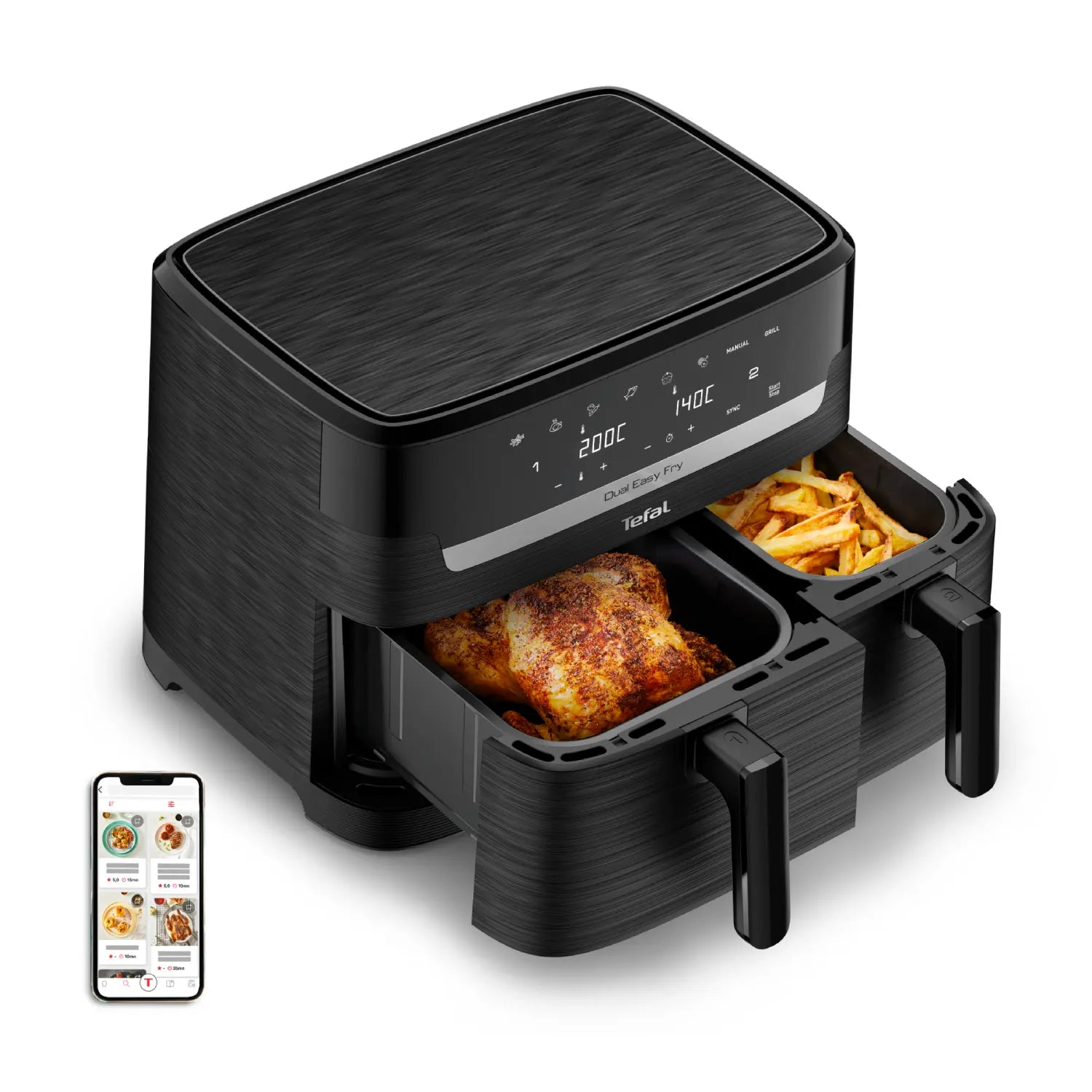 Tefal Dual Easy Fry Essential XXL Air Fryer Black EY901N My Tefal app recipes