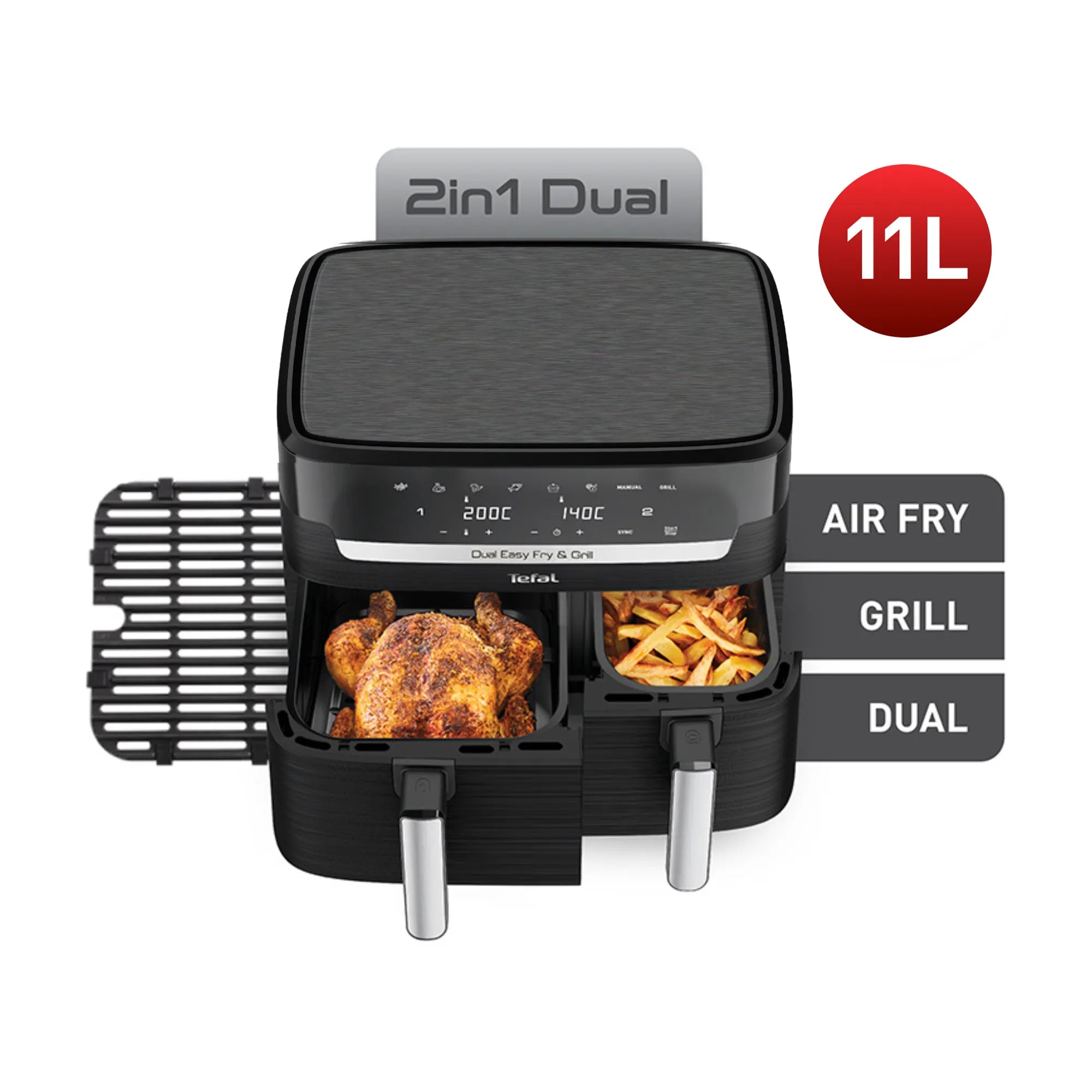 Tefal Dual Easy Fry & Grill 11L Air Fryer EY9458, 2 in 1 dual air fryer