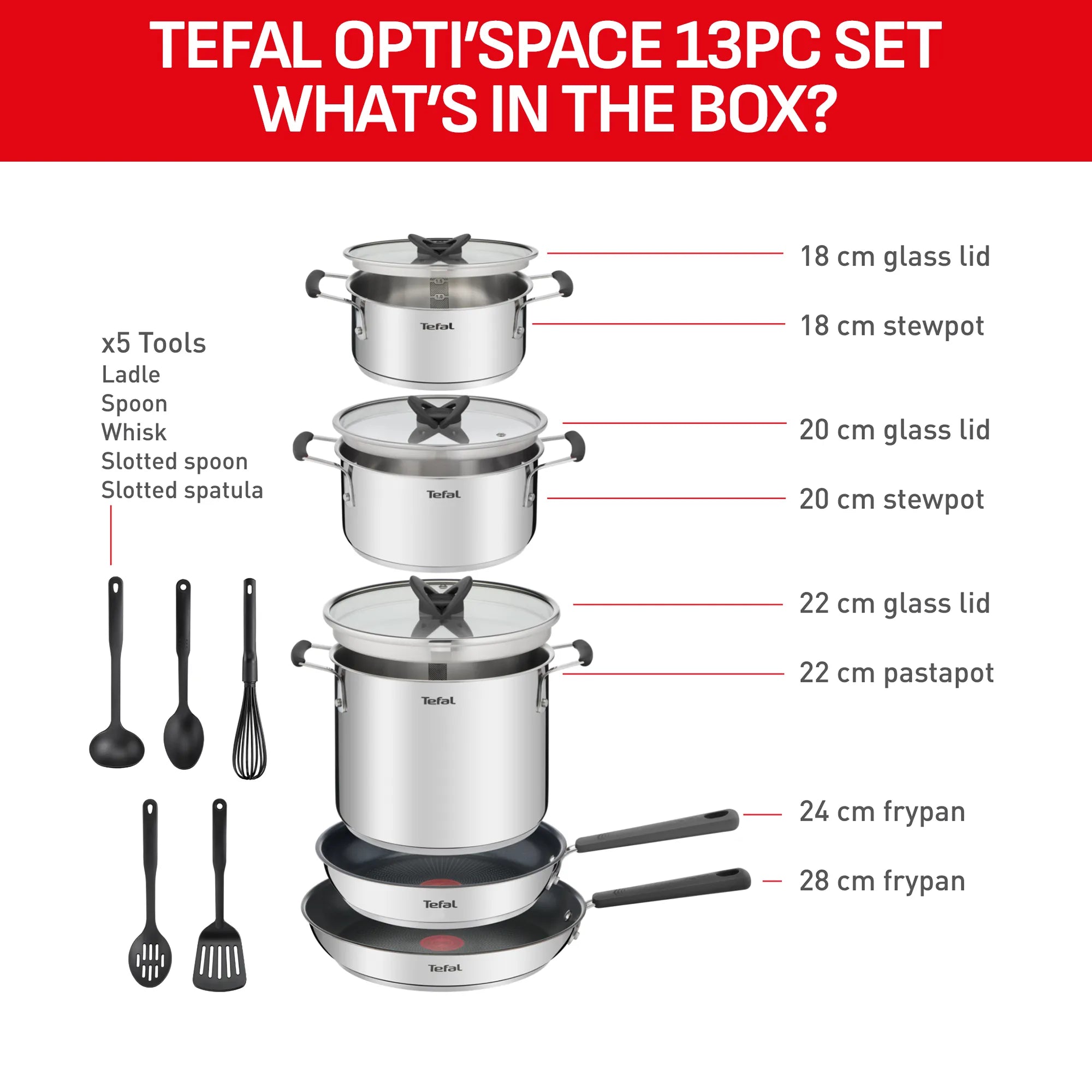 Tefal Opti'Space Induction Stainless Steel 13pc Set