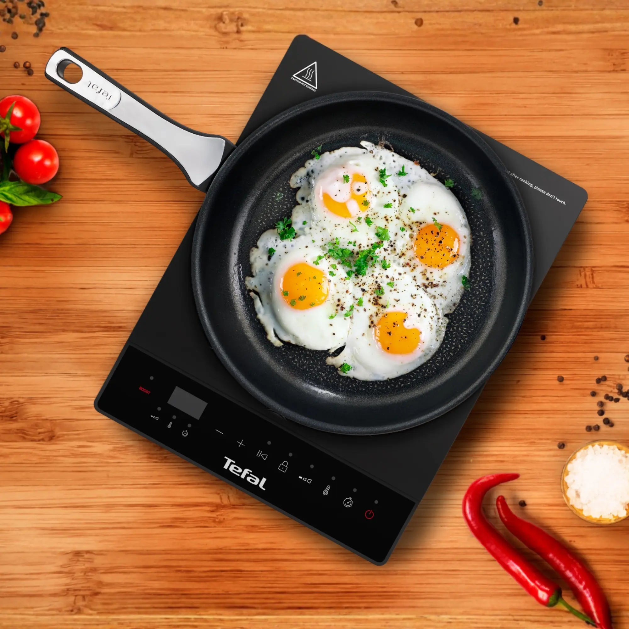 Tefal Single Express Induction Hob IH9018 top view with frypan