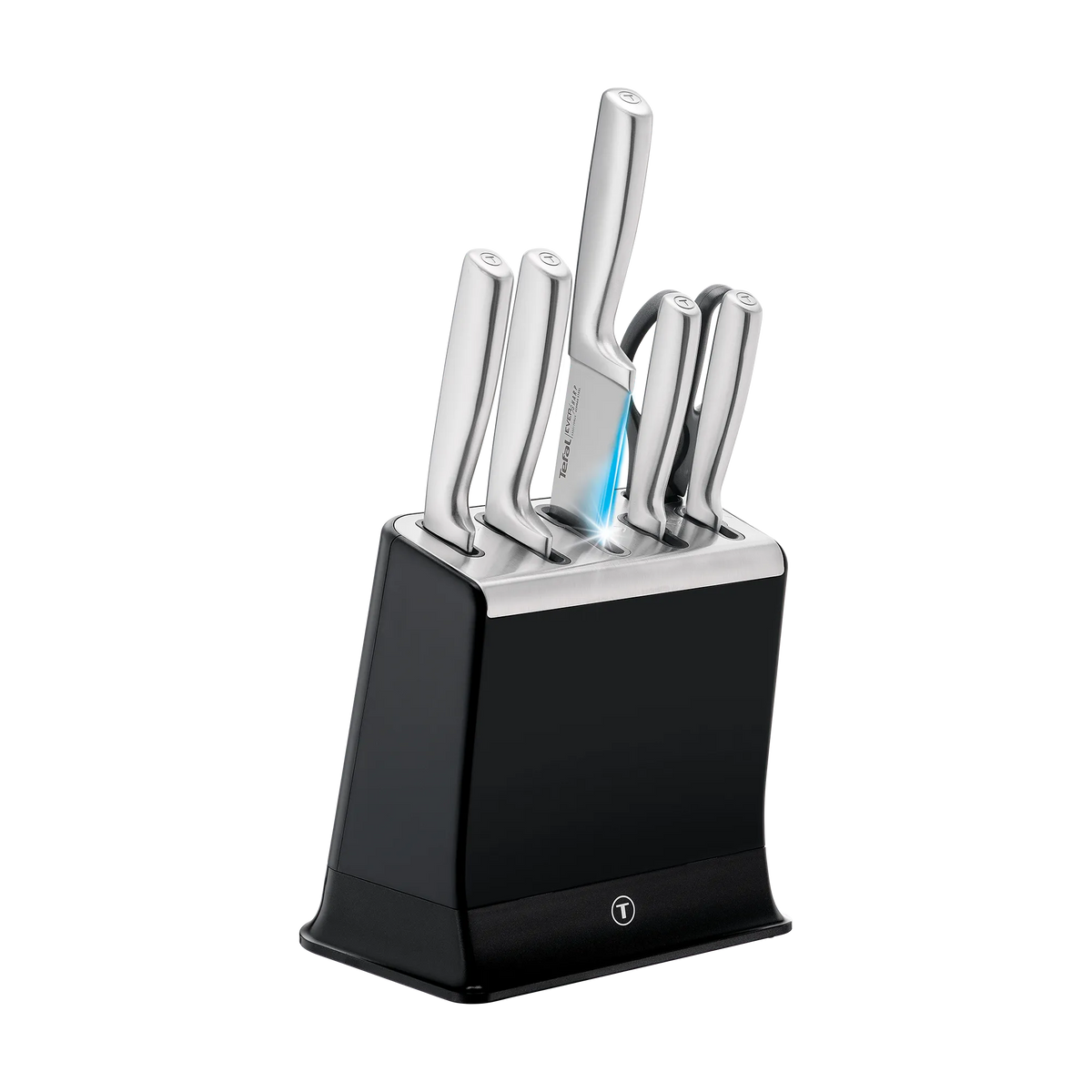 Tefal Eversharp Pro Stainless Steel Knife Block 6pc Set + Block with Integrated Sharpener with knife removed
