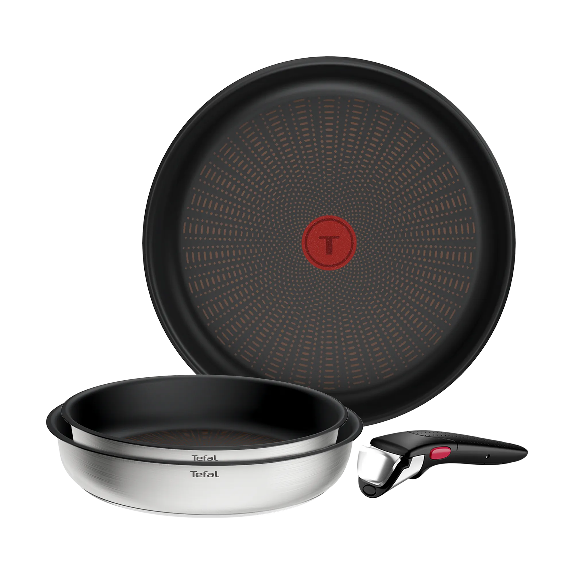 Tefal Ingenio Emotion+ Induction Stainless Steel Non-Stick 4pc Frypan Set top view showing interior non-stick coating