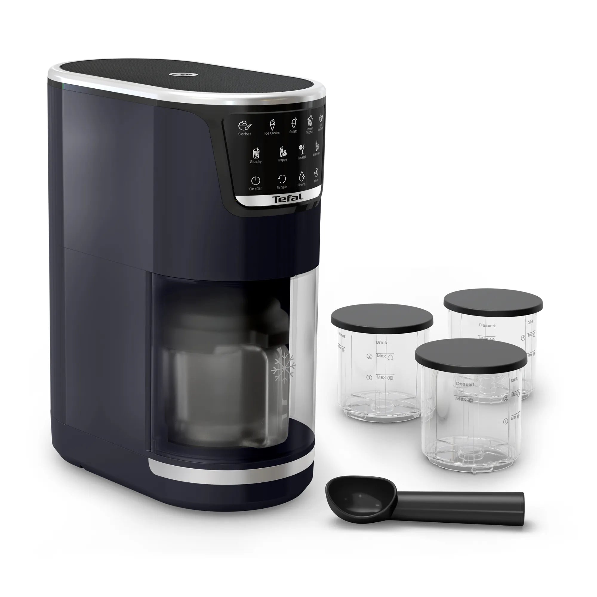 Tefal Dolci Black Knight Ice Cream Maker with 3x bowls and ice cream spoon