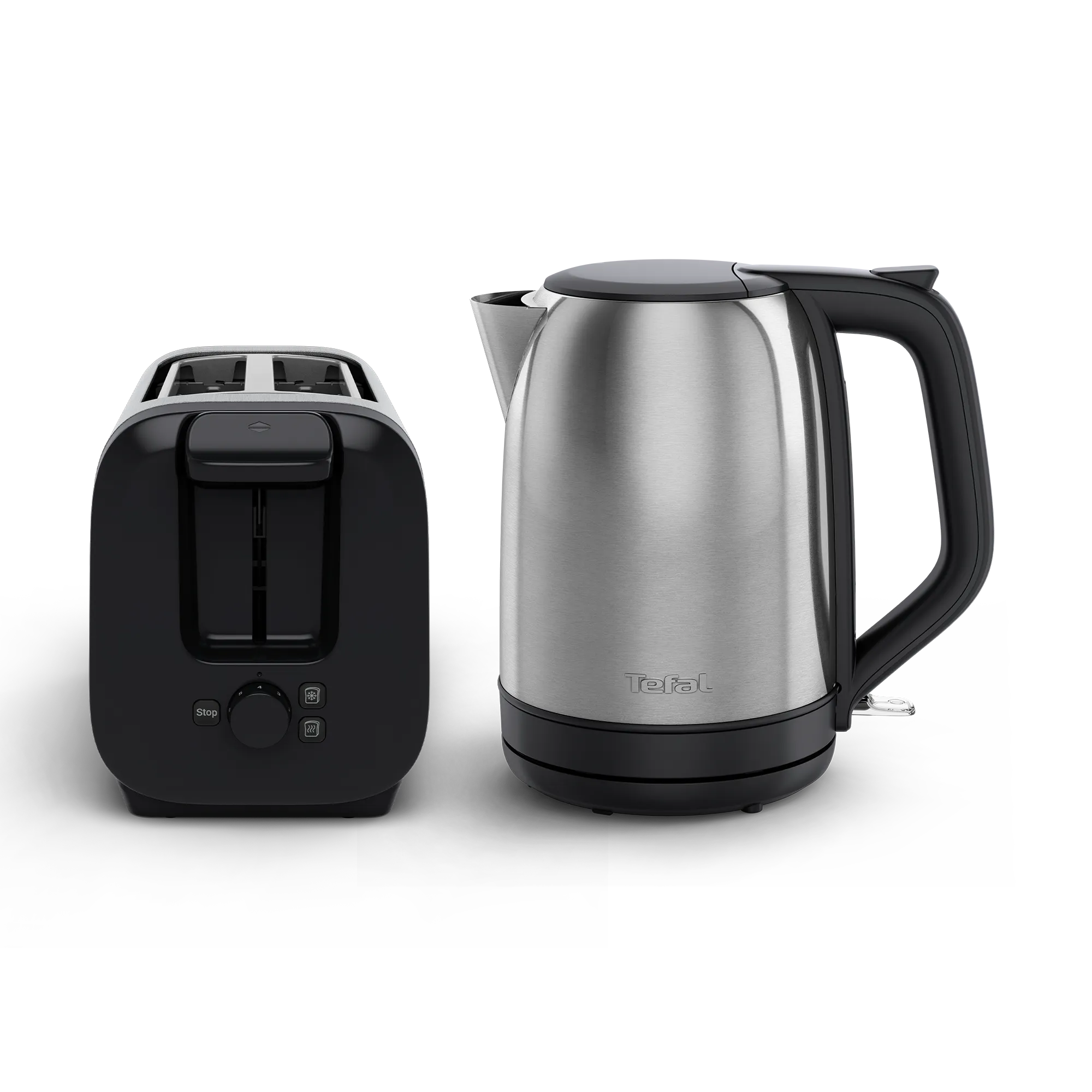 Tefal Subito Stainless Steel Toaster & Kettle Breakfast Set front view