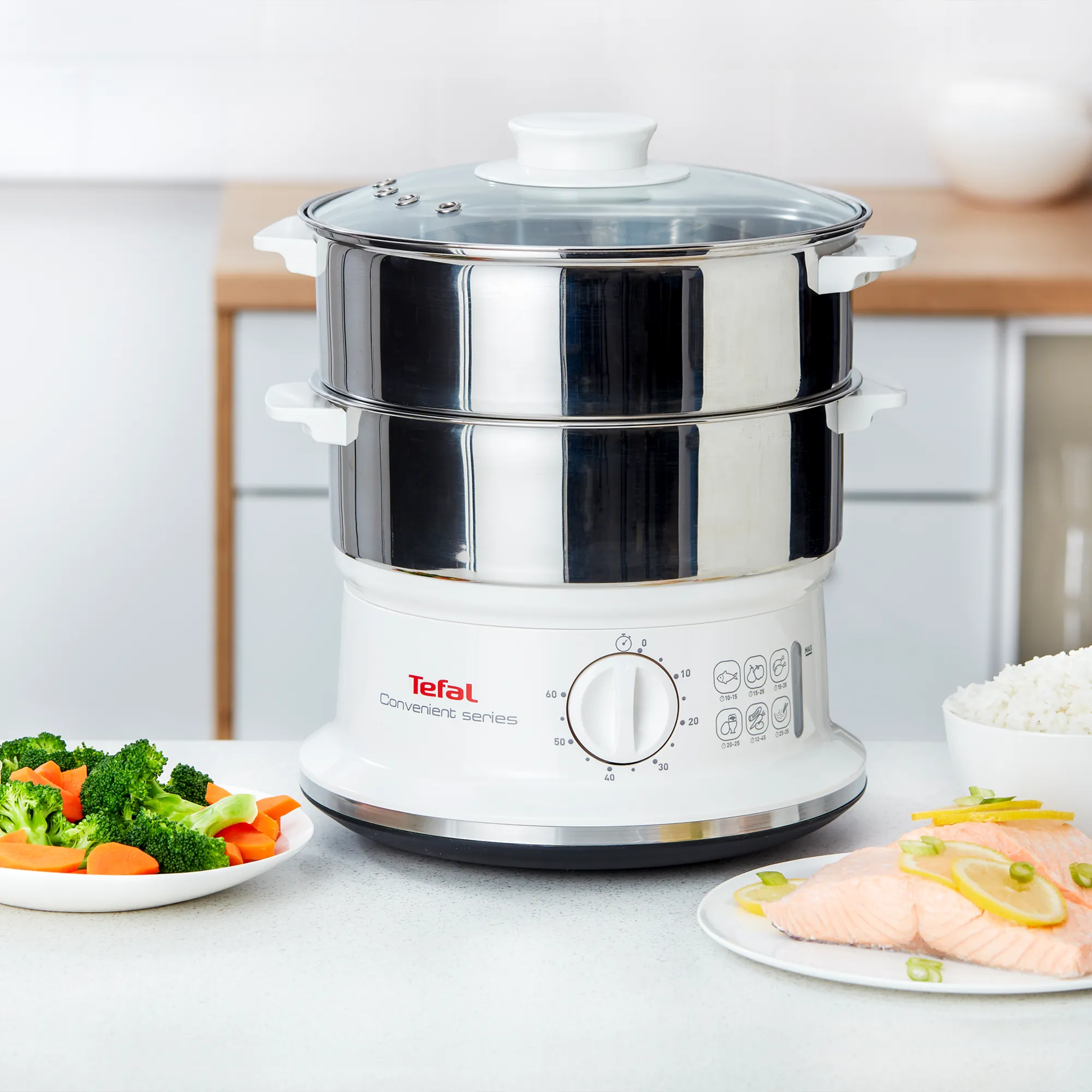Tefal Convenient Series Food Steamer VC1451 with steamed food