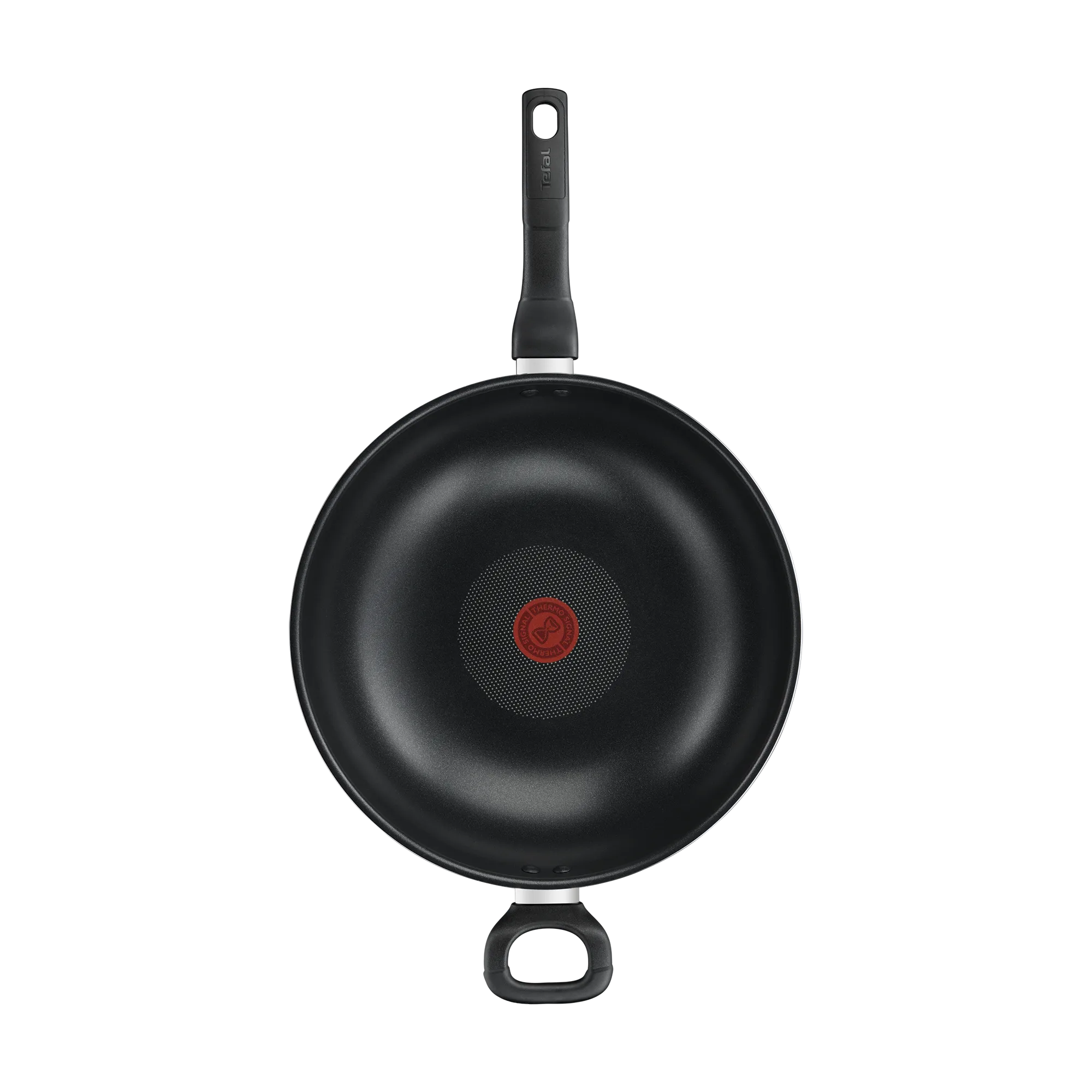 Tefal Specialty Non-Stick Wok 32cm + Lid top view with non-stick coating and thermo-signal