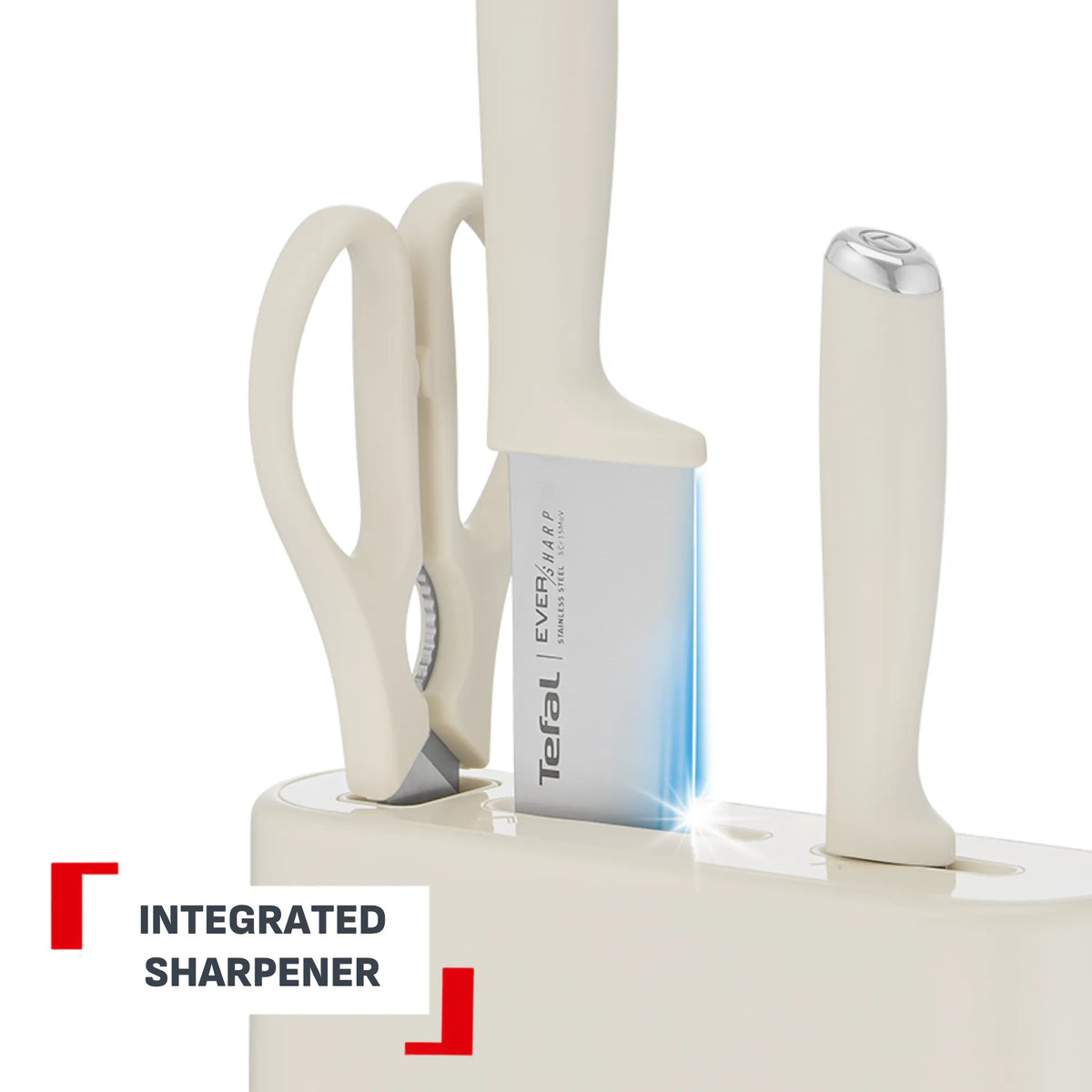 Tefal Eversharp Daily Rise Beige Knife Block 3pc Set with Integrated Sharpener
