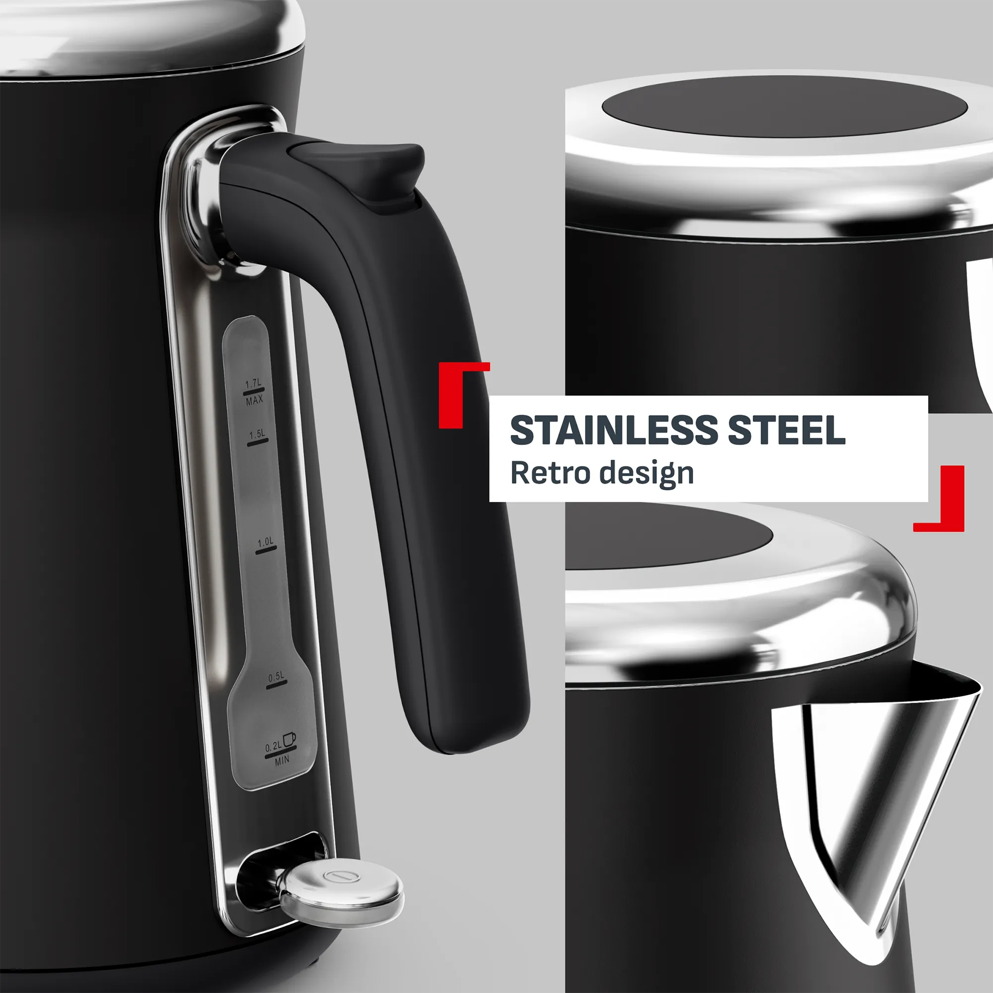 Tefal Kettle Collection Black KI6668 with stainless steel retro design