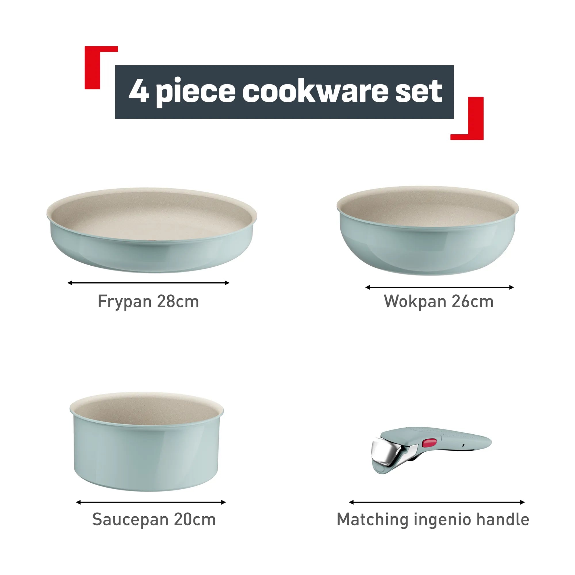 Tefal Ingenio Serenity Induction Non-Stick Eucalyptus 4pc Set