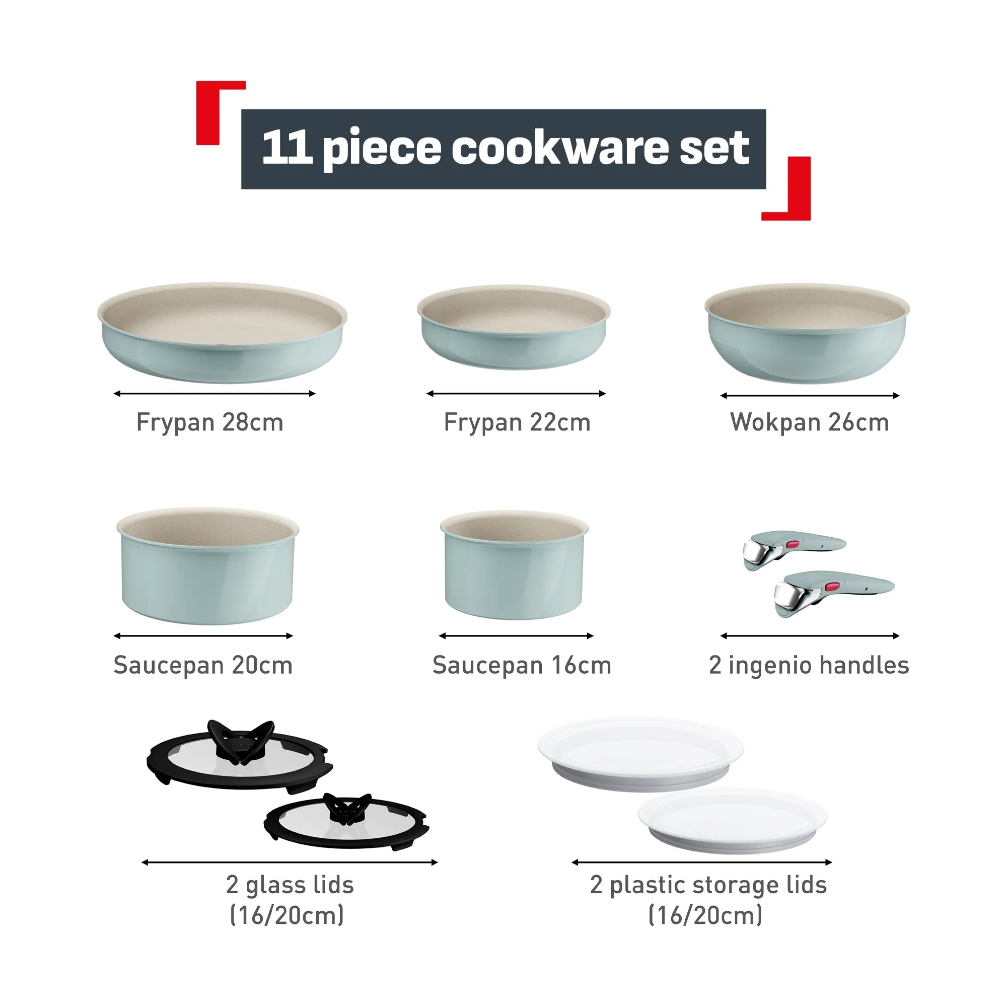 Tefal Ingenio Serenity Induction Non-Stick  Eucalyptus 11pc Set
