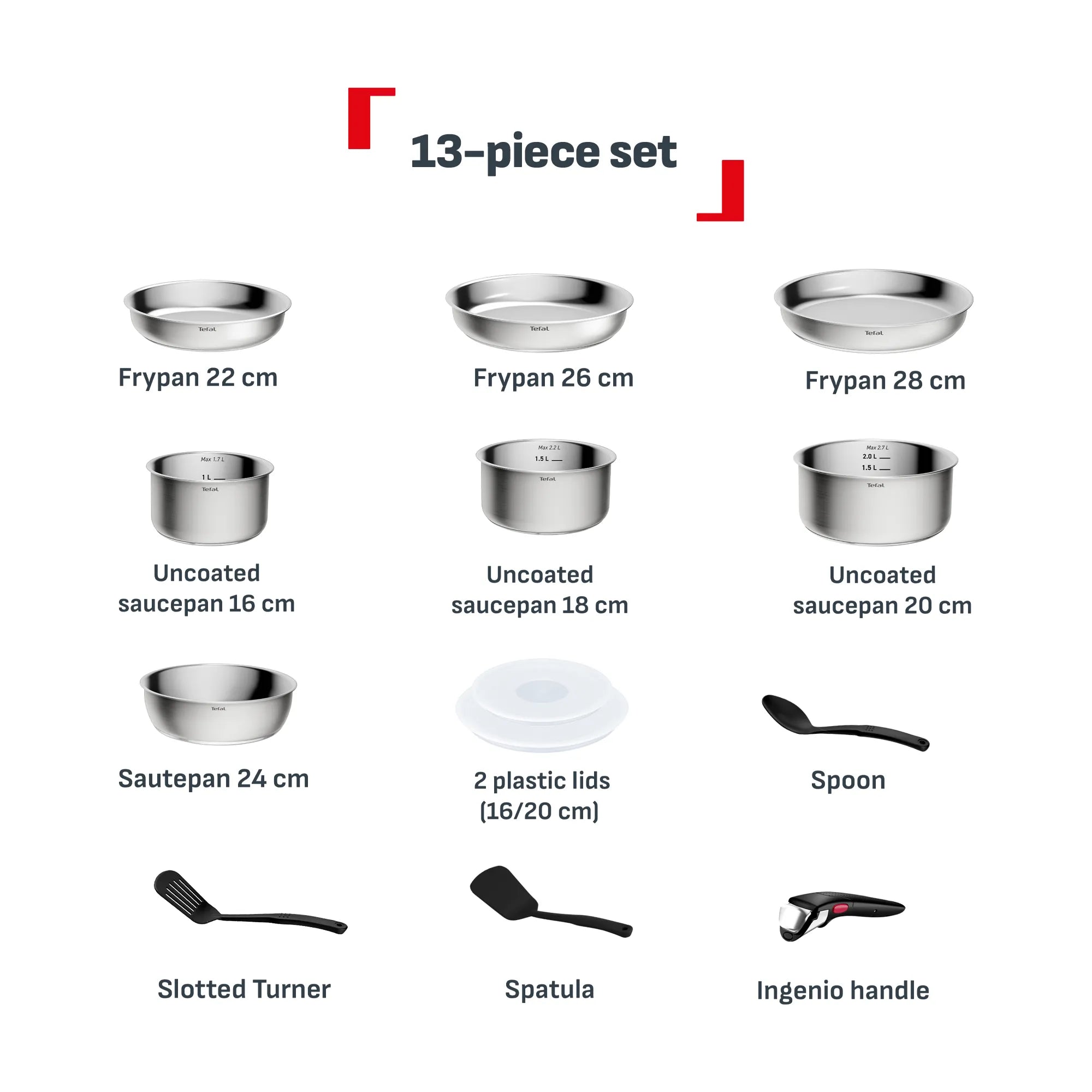 Tefal Ingenio Emotion+ Induction Uncoated Stainless Steel 13pc Set