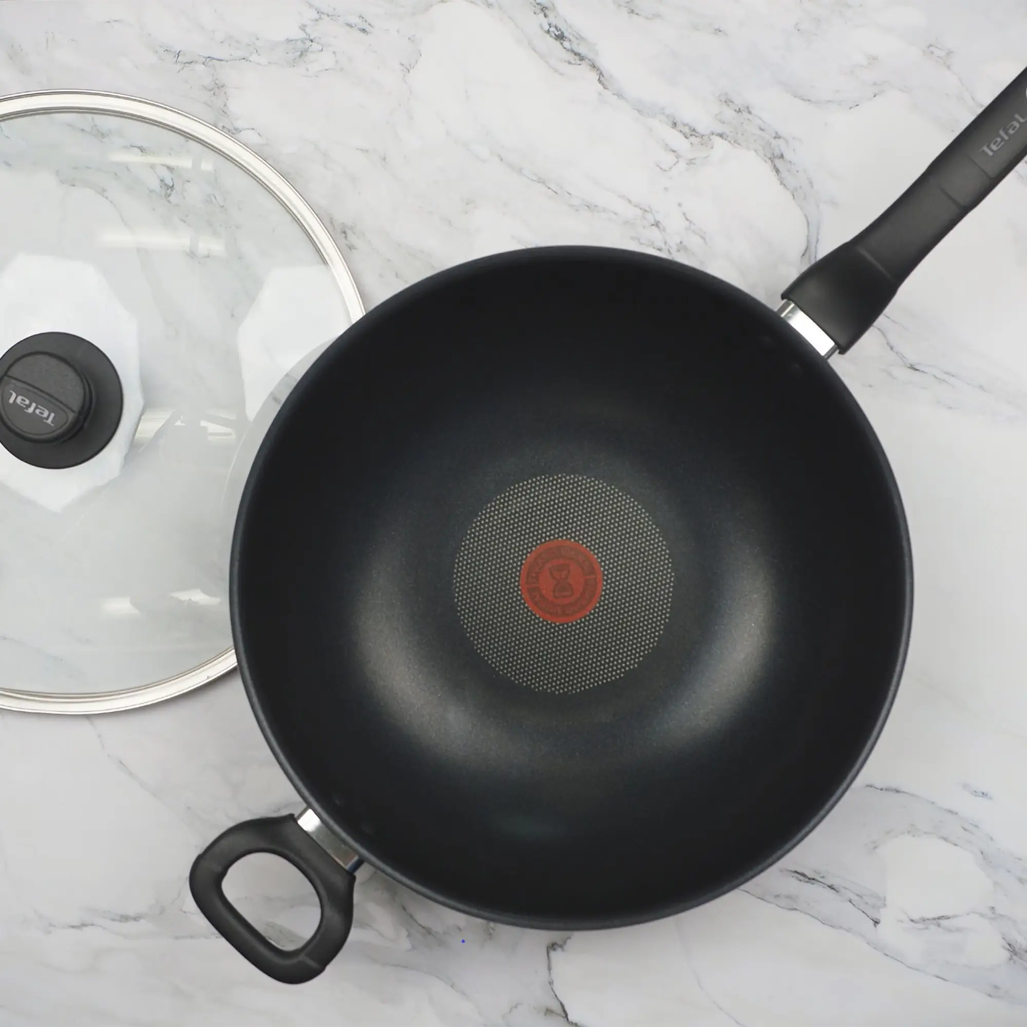 Tefal Specialty Non-Stick Wok 32cm + Lid on kitchen bench