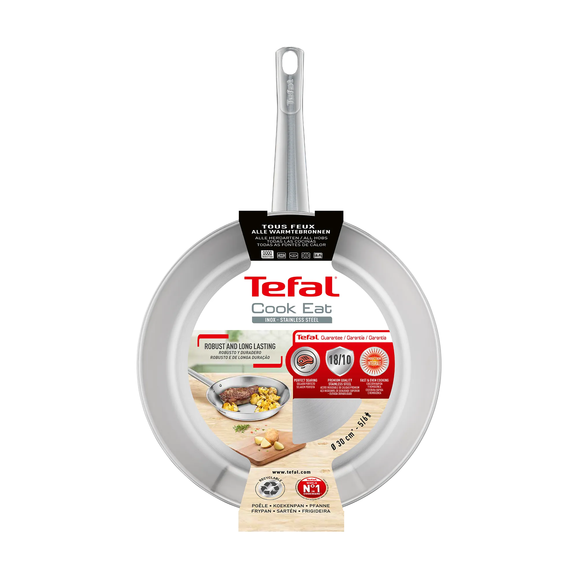 Tefal Cook Eat Induction Uncoated Stainless Steel Frypan 30cm Packaging