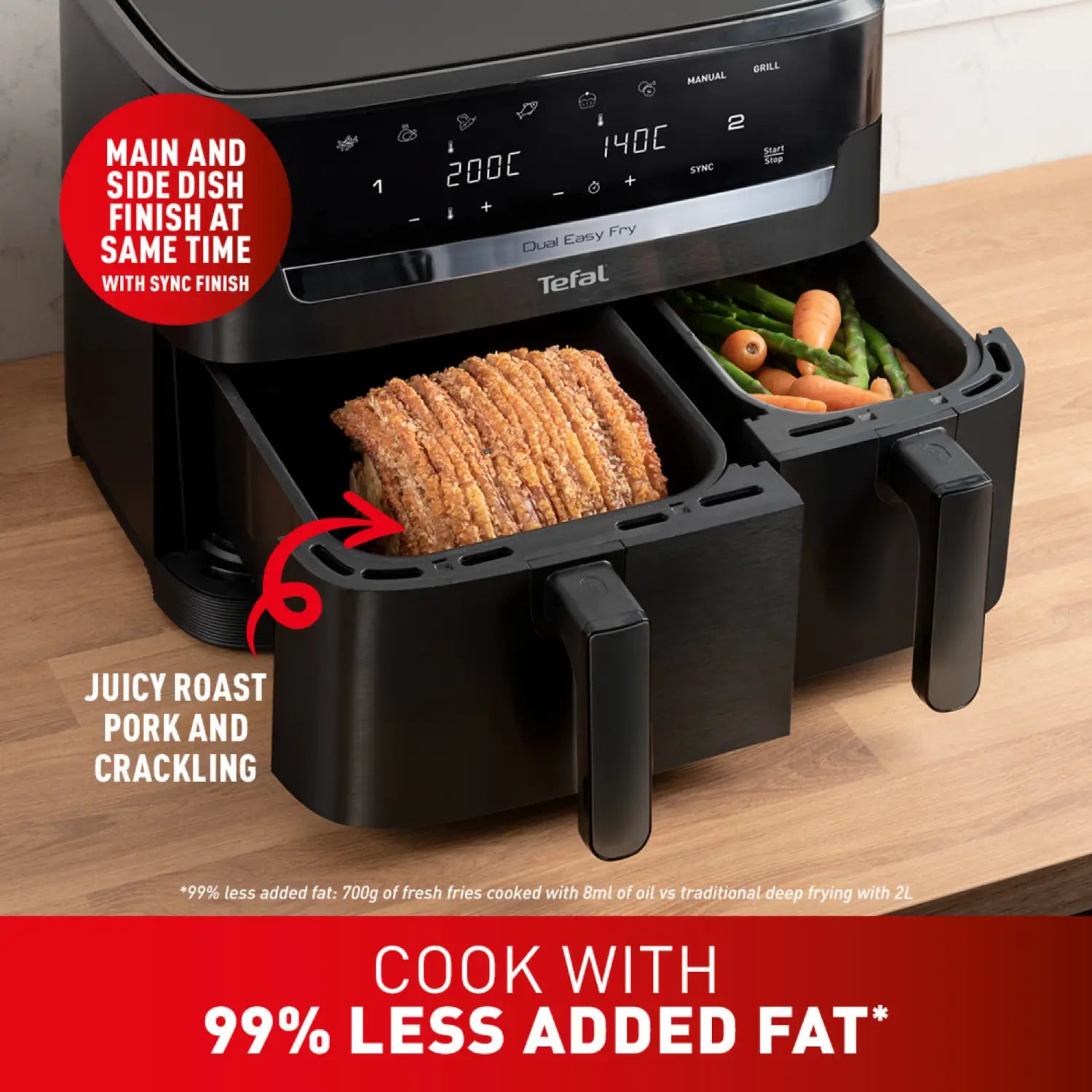 Tefal Dual Easy Fry Essential XXL Air Fryer Black EY901N Cook with 99% Less Added Fat