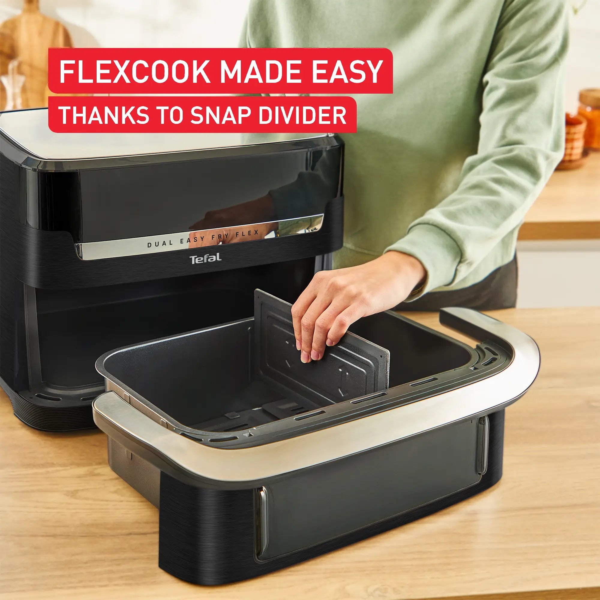 Tefal Dual Easy Fry Flex Black Air Fryer EY9228 with snap divider for dual zone use