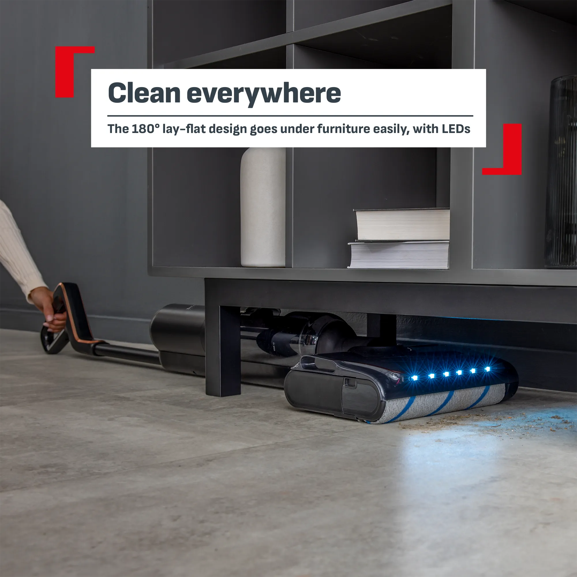 Tefal X-Clean 7 Cordless Vacuum & Floor Washer GF5736 with 180 degree lay-flat design and LEDs