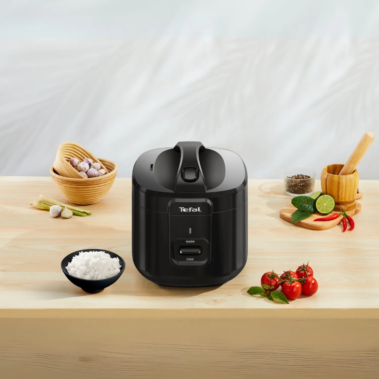 Tefal Everforce Rice Cooker 11 Cup Black RK3628 with food