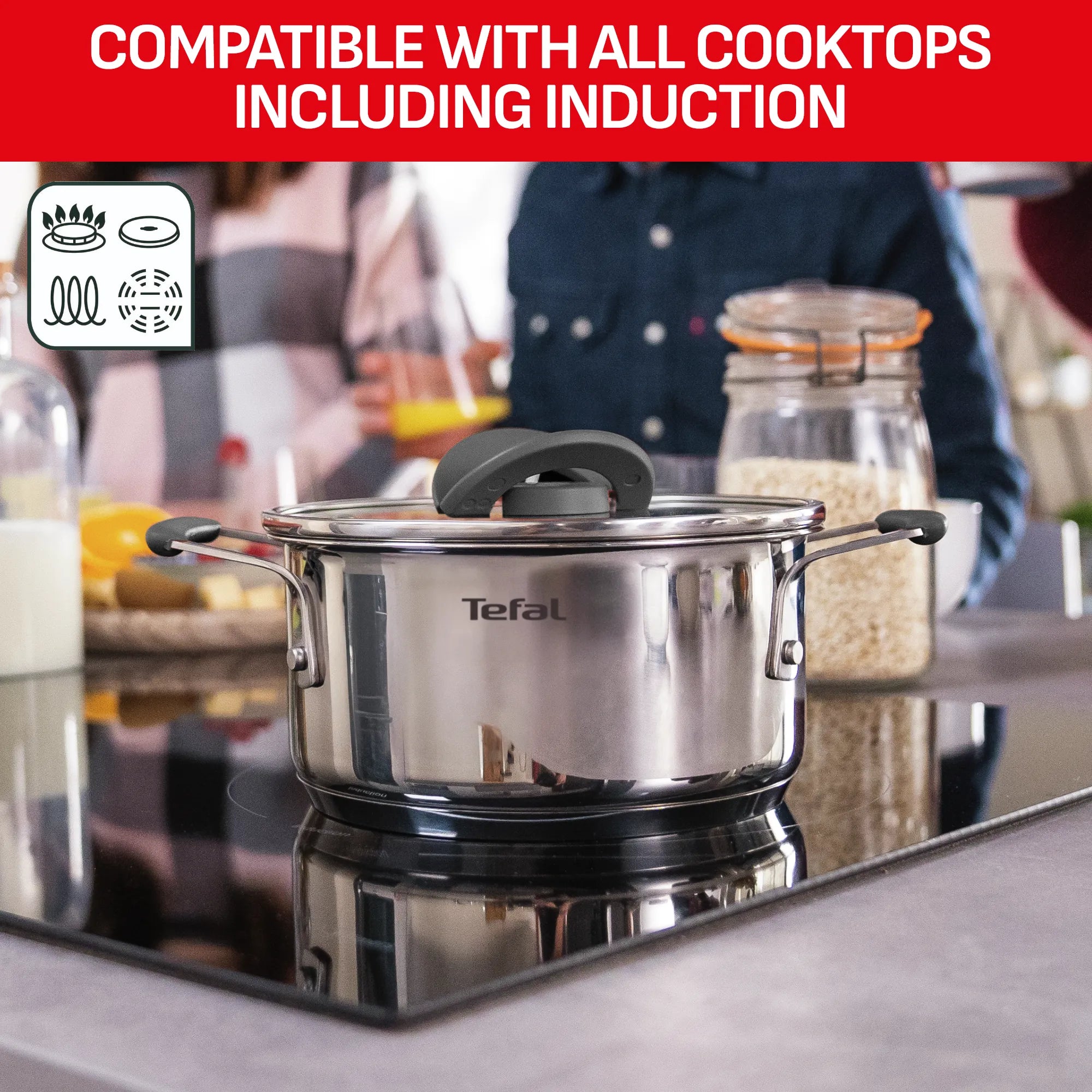 Tefal Opti'Space Induction Stainless Steel Set induction compatible