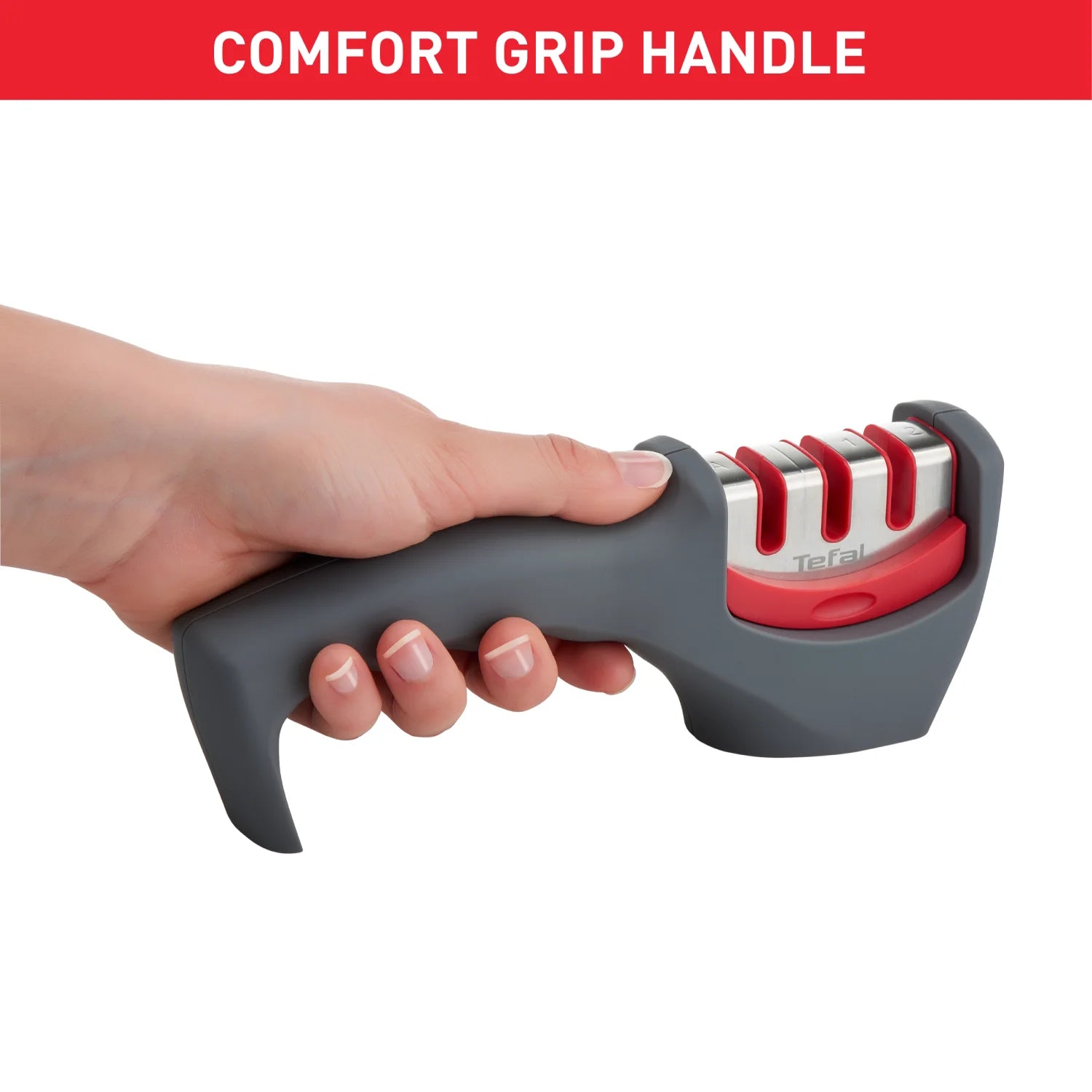 Tefal Fresh Kitchen 3-Stage Knife Sharpener K2090514 with Comfort Grip Handle