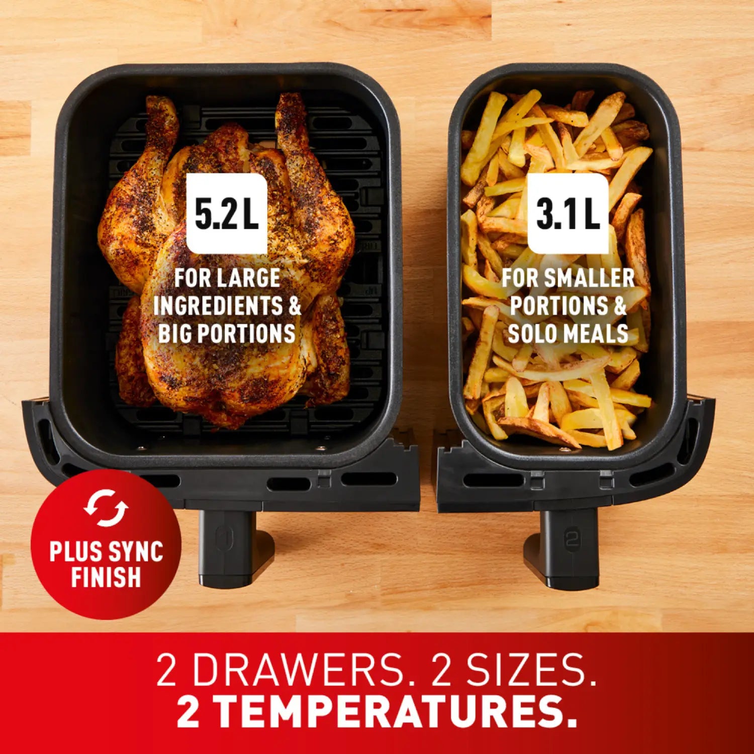 Tefal Dual Easy Fry Essential XXL Air Fryer Black EY901N Two Drawers, Two Temperatures