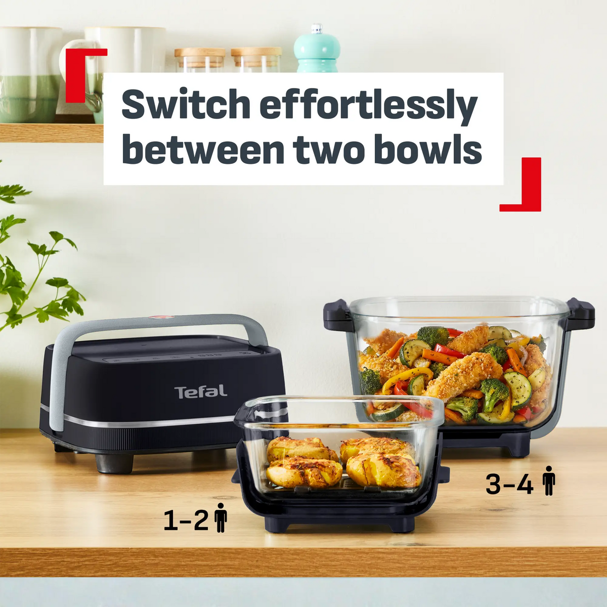 Crisp & Go Portable Glass Air Fryer Black FB7018 with small and large bowl included