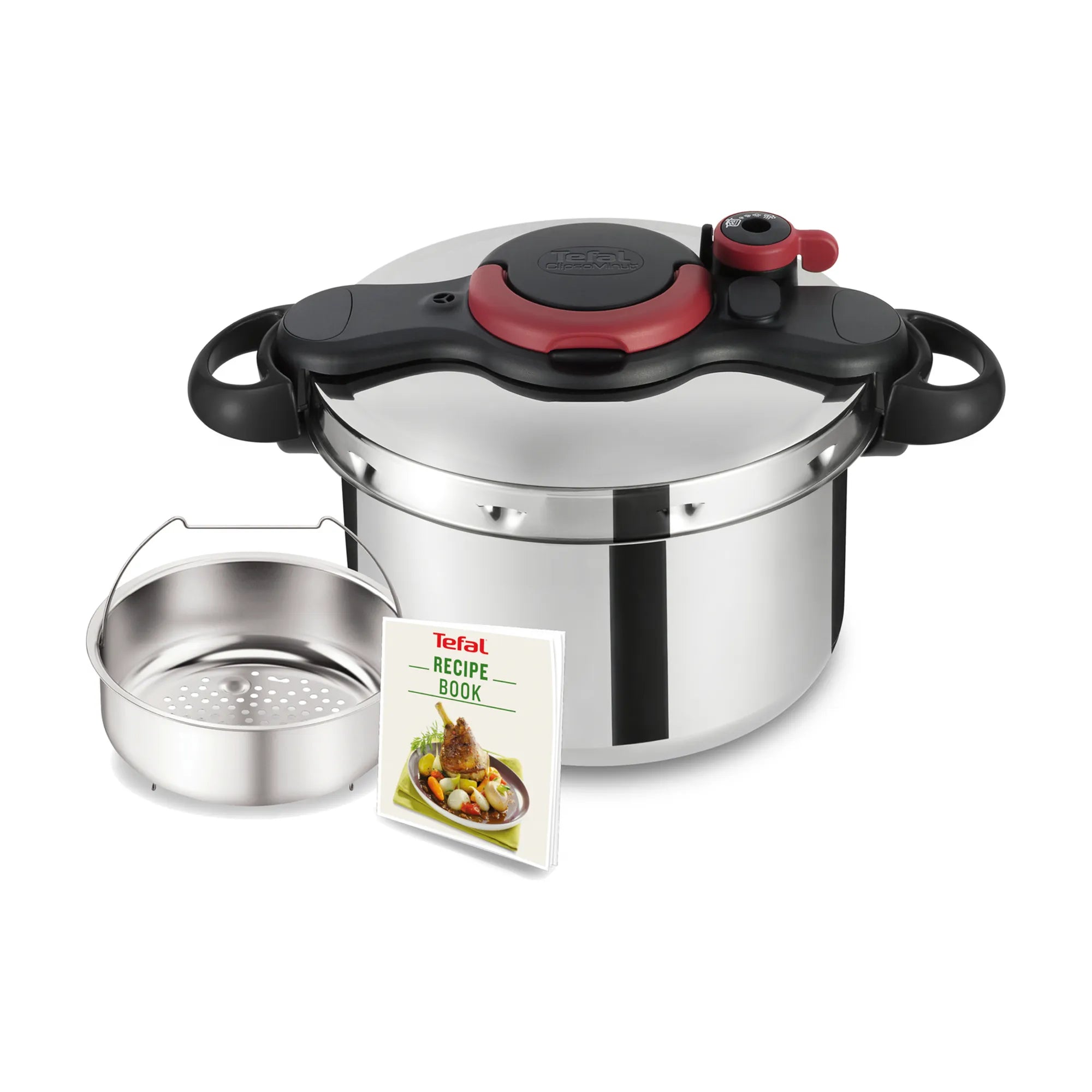 Tefal Clipso Minut' Easy 7.5L Pressure Cooker with recipe book included