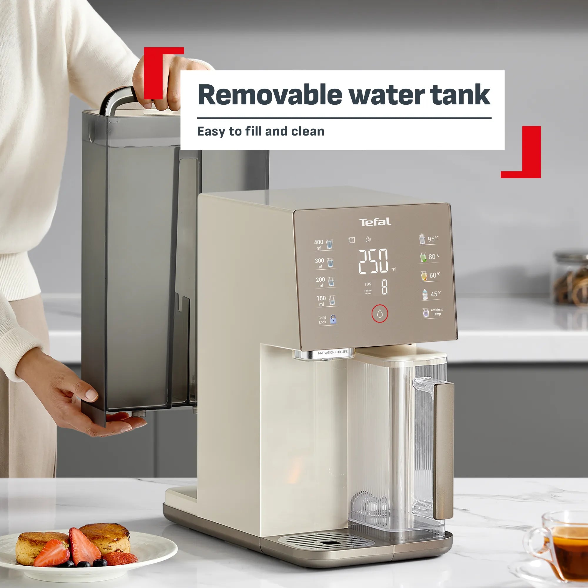 Tefal Pure Water Reverse Osmosis Compact Ambient & Hot Water Purifier Station BR453A with removable water tank