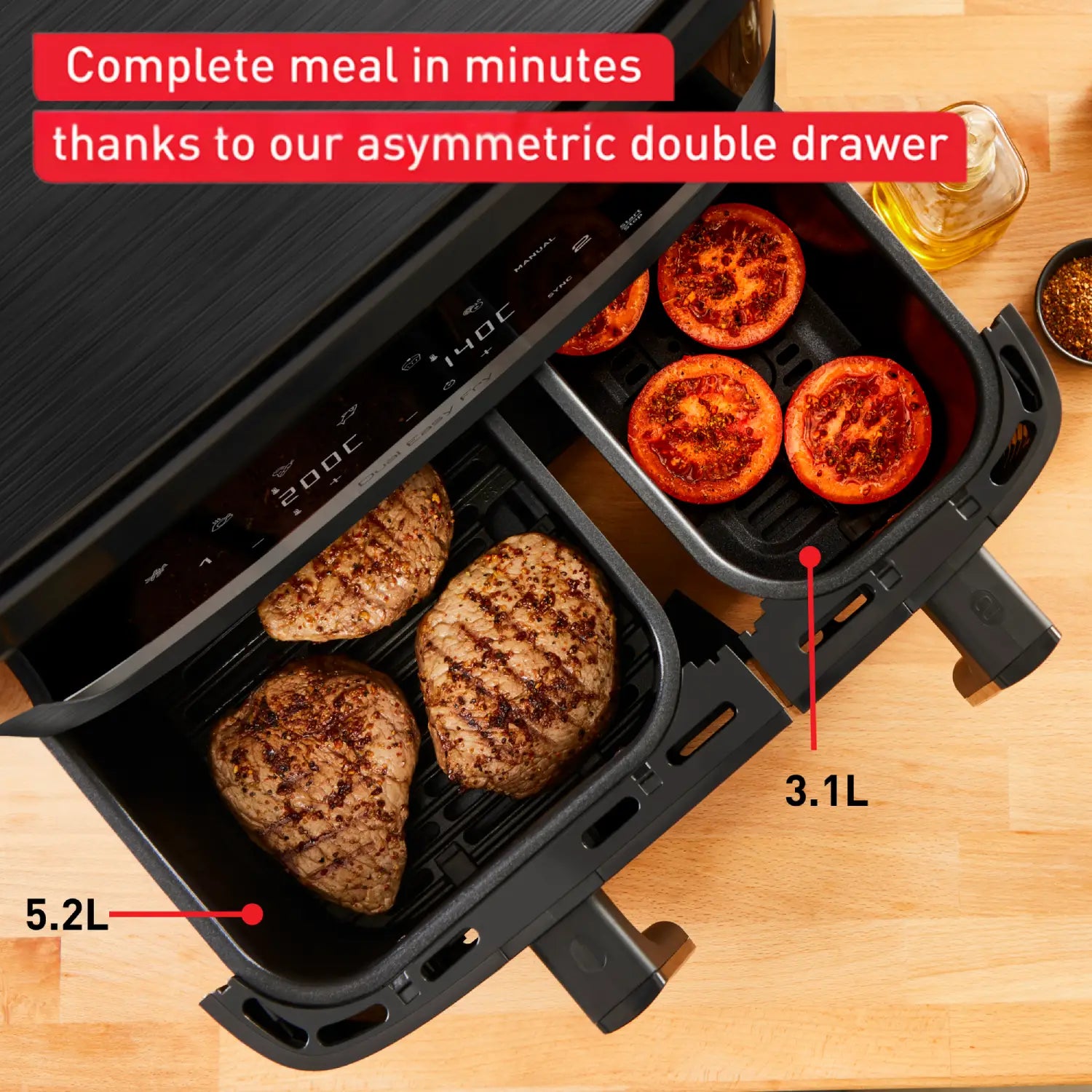 Tefal Dual Easy Fry Essential XXL Air Fryer Black EY901N Complete Meal in Minutes