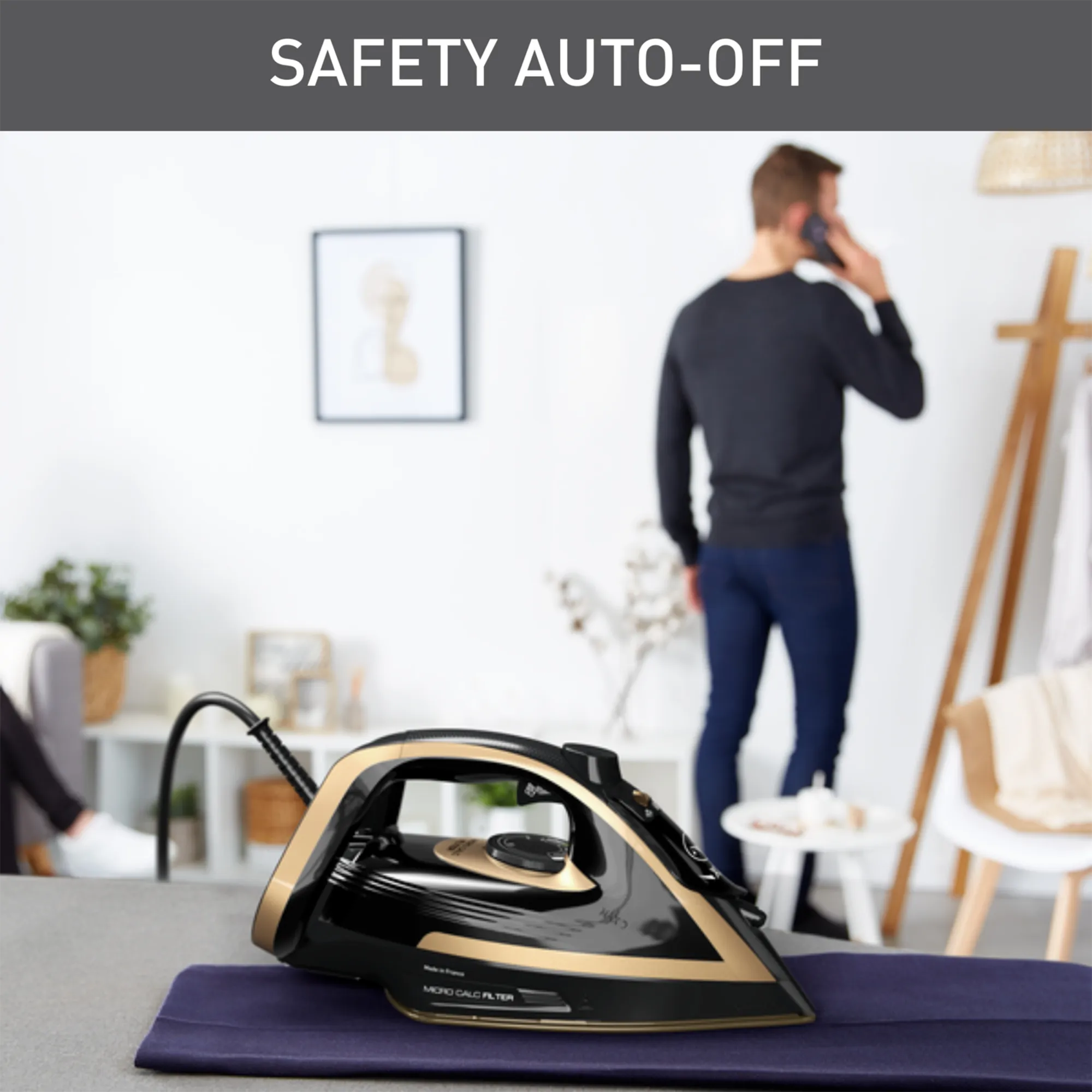 Tefal Puregliss Anti-Calc Copper & Black Steam Iron FV8064 with safety auto off
