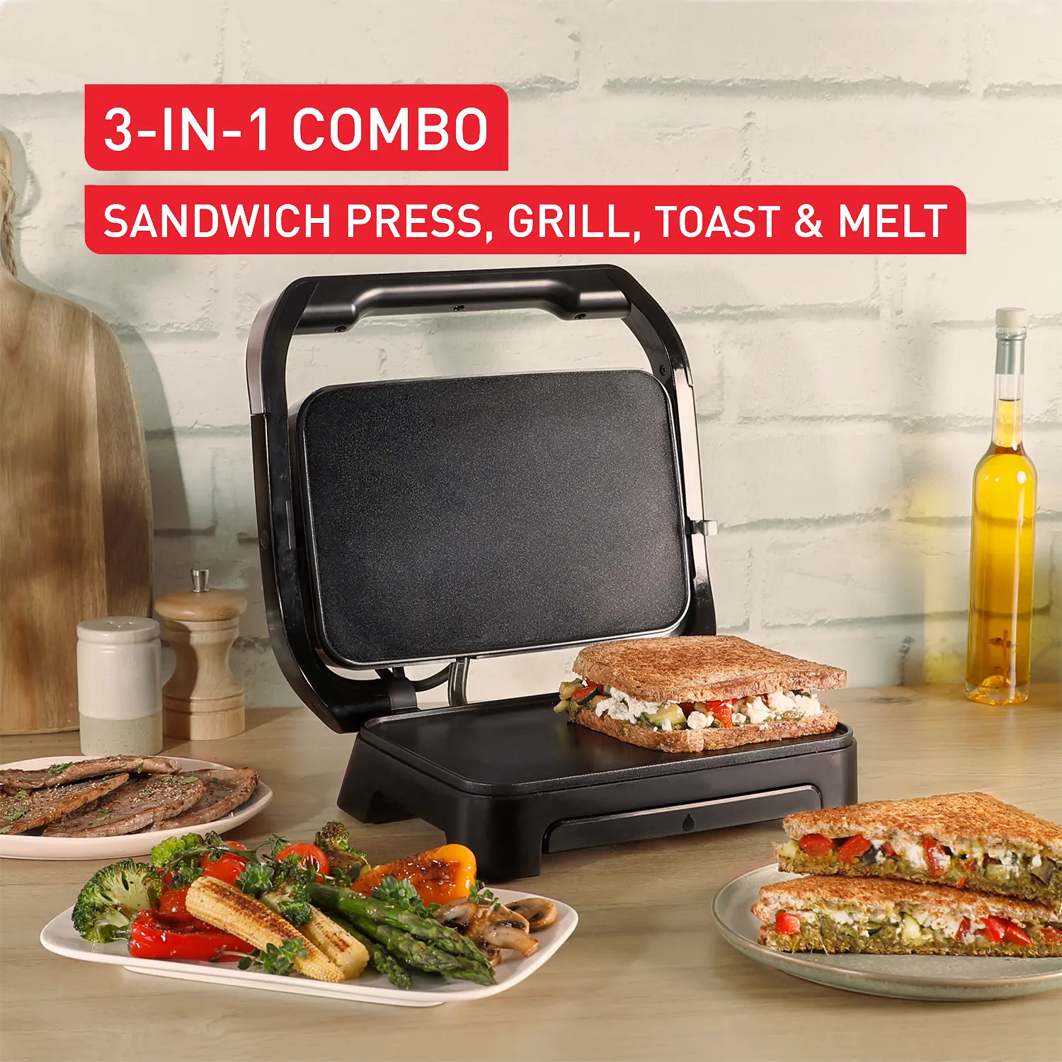 Tefal Inicio Compact Sandwich Press 2-Slice GC27A8 3 in 1 sandwich press, grill, toast and melt
